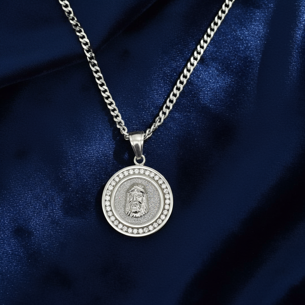 Stainless Steel Jesus Charm and Chain Combo 24'' at Flawless Jewelry