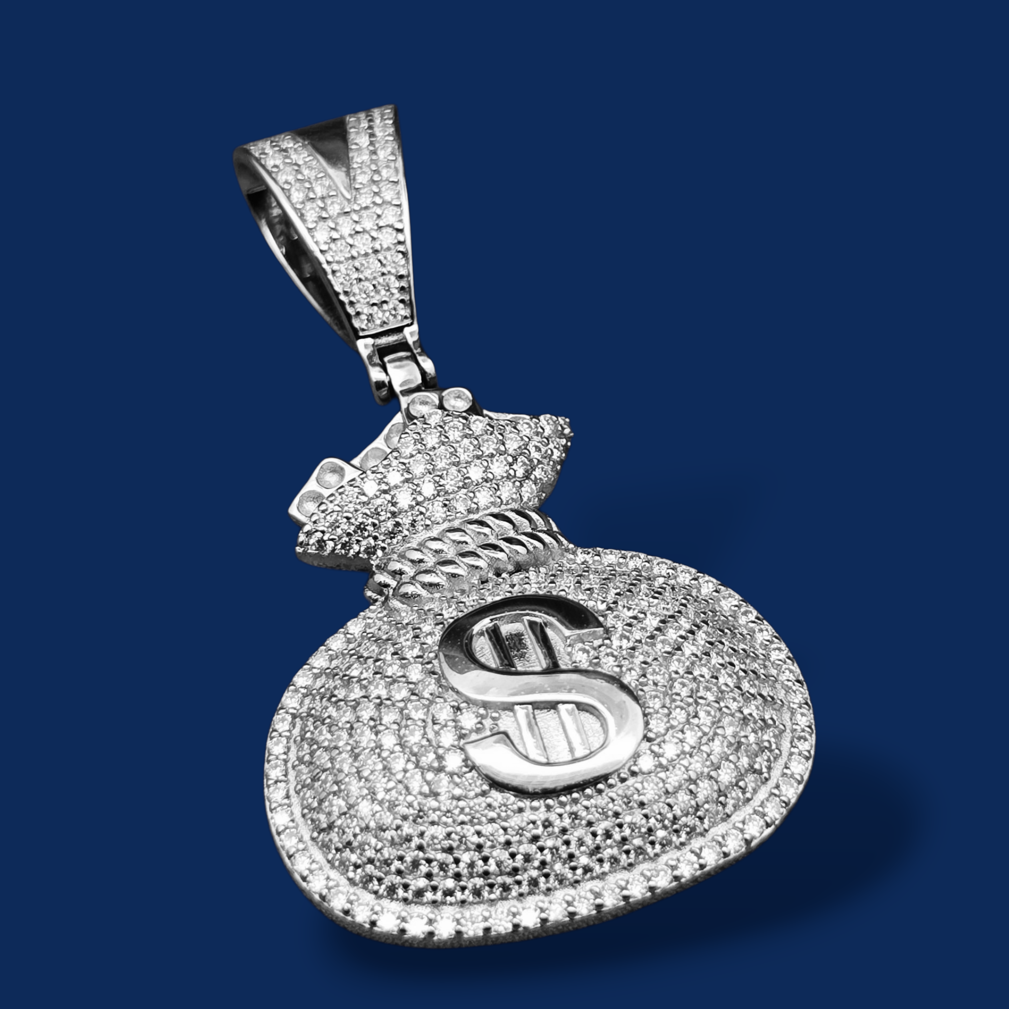 925 Silver Moissanite Money Bag Pendant 1.81 CTW