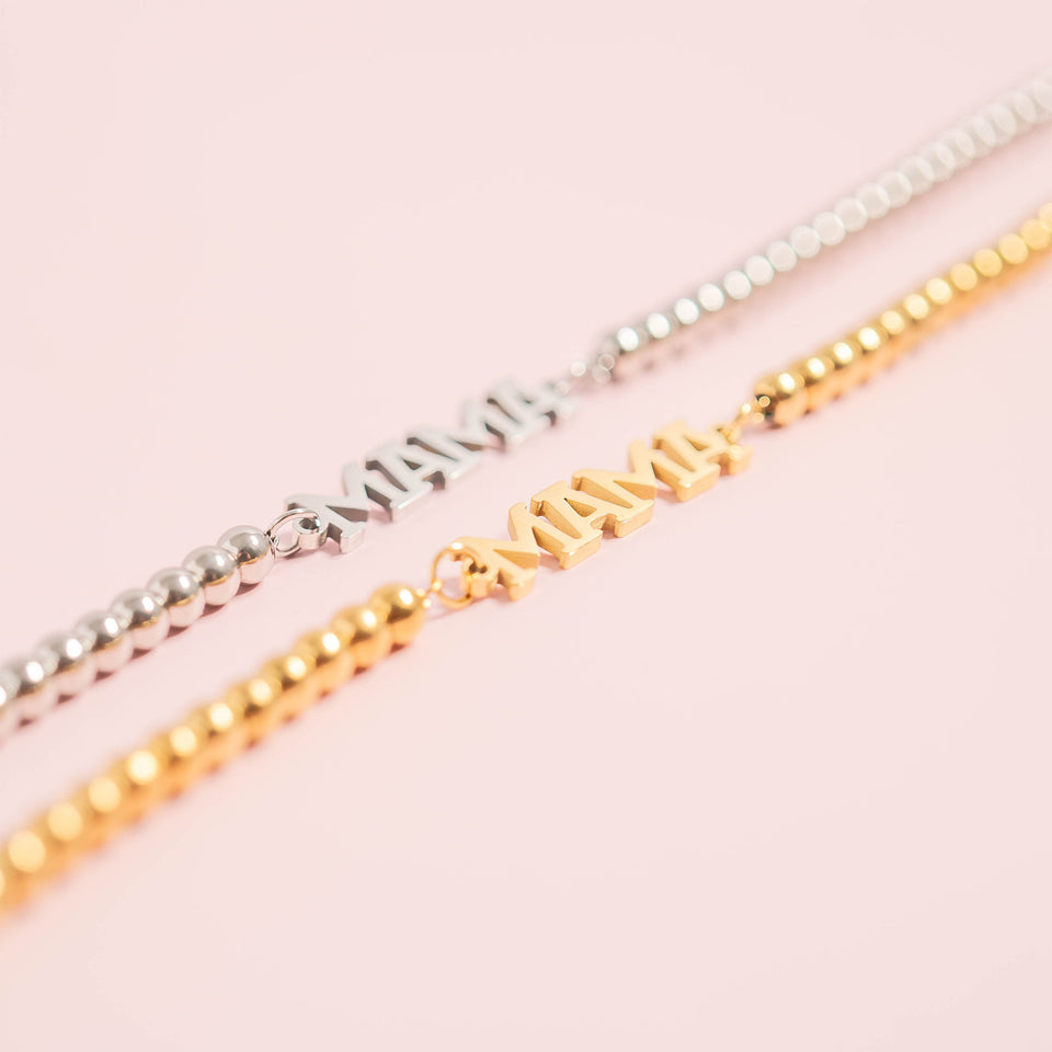 18K Gold PVD Stainless Steel Mama Beaded Bracelet