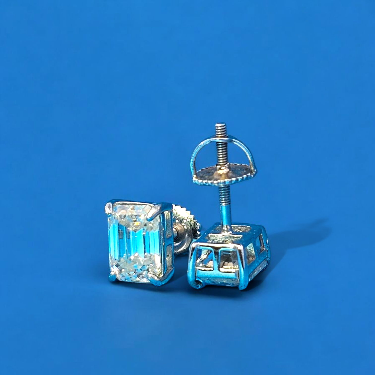 925 Silver Moissanite Emerald Cut Earrings 3.00 CTW