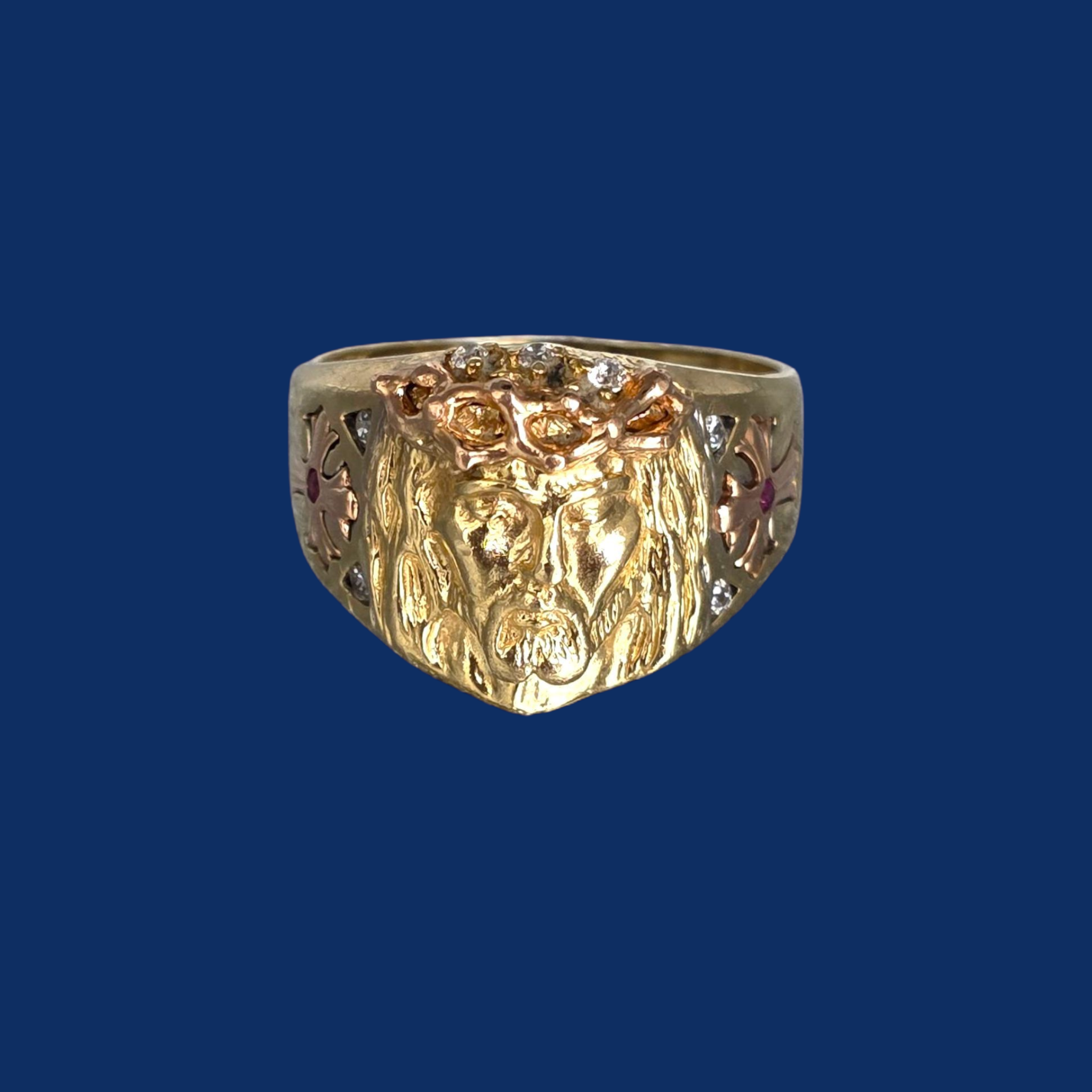 14K Gold Jesus Ring Mens