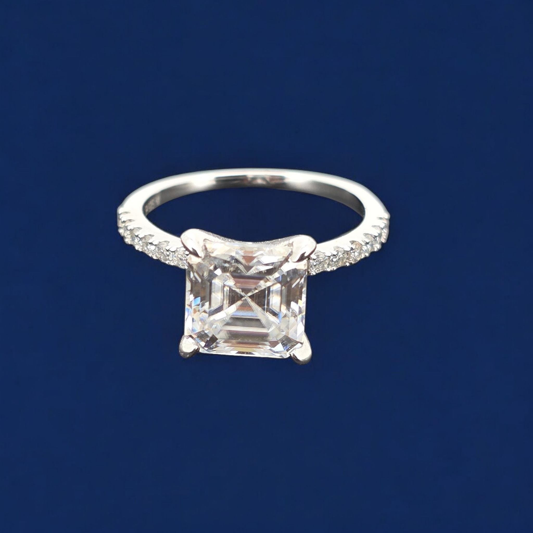 925 Silver Moissanite Princess Cut Accented Ring 3.28 CTW