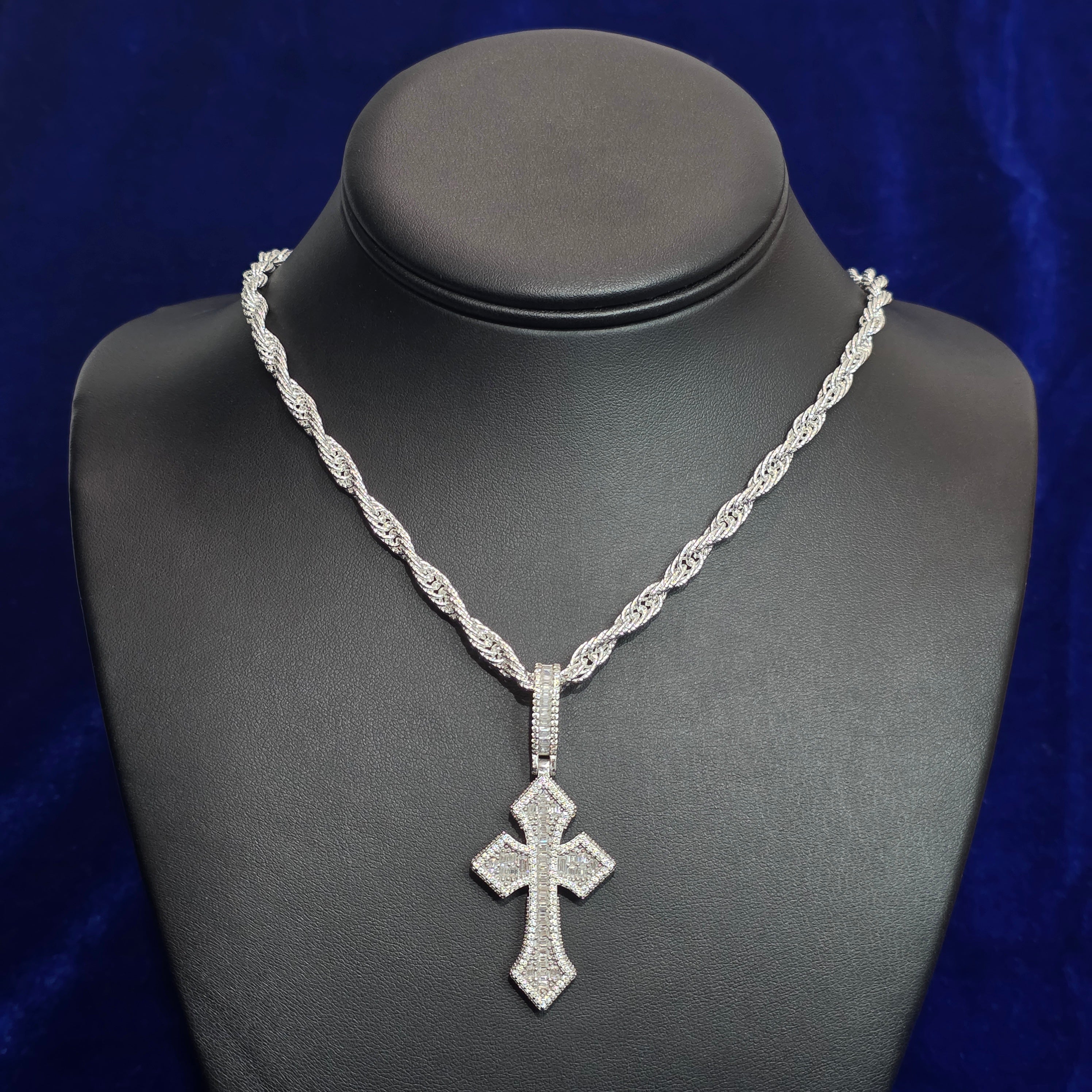 Silver Moissanite Cross Pendant with Chain Combo