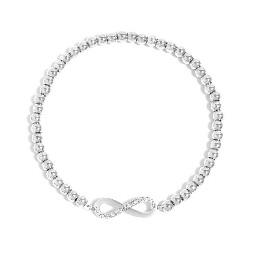 18K Gold PVD Stainless Steel Stone Infinity Sign Metal Beaded Stretch Bracelet