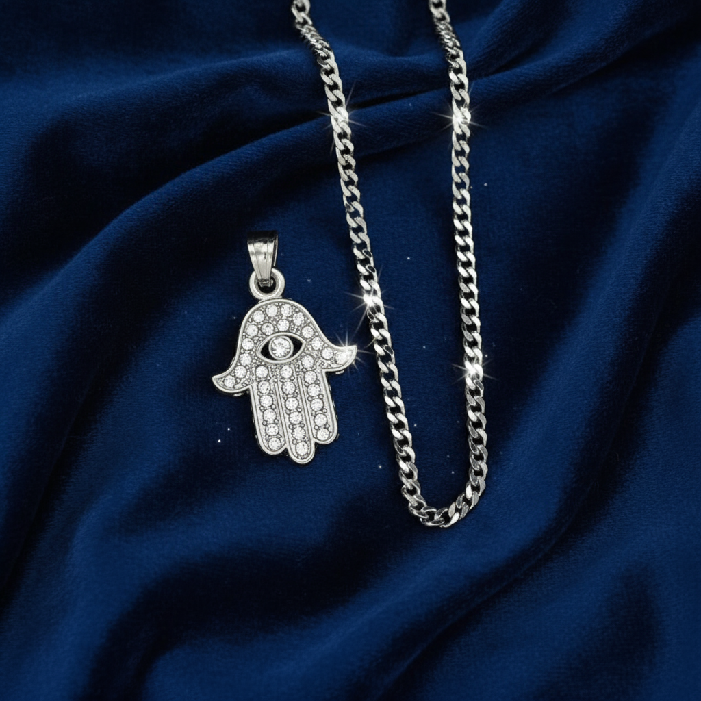Stainless Steel Hamsa Pendant and Chain Combo 24'' at Flawless Jewelry
