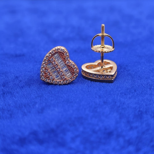 925 Sterling Silver Baguette Moissanite Heart Stud Earrings