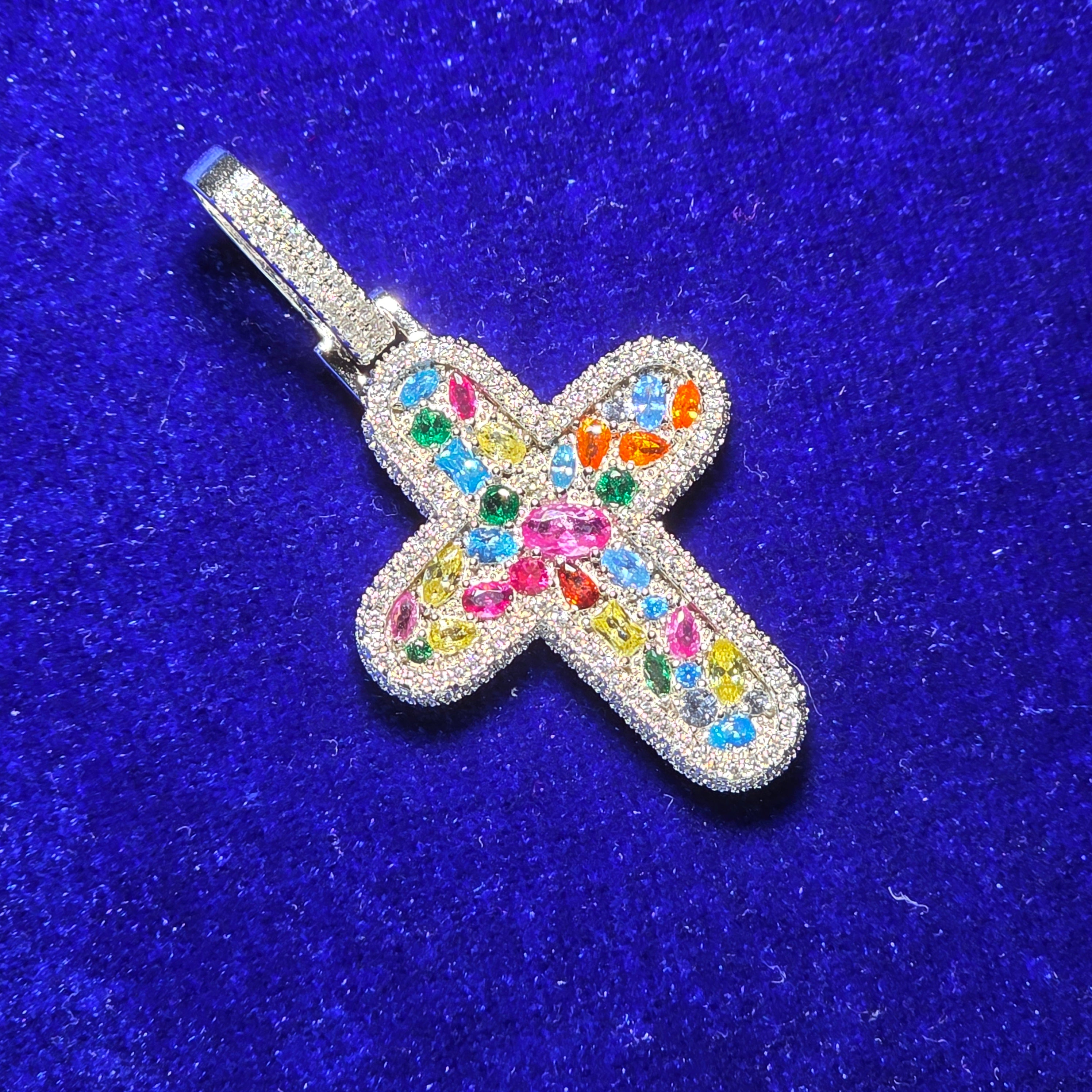 925 Silver Moissanite Gemstone Cross Pendent.