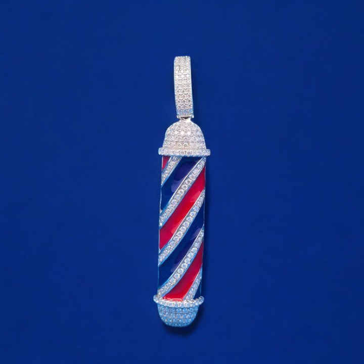 925 Silver Moissanite Barber Pole Pendant 1.75 CTW