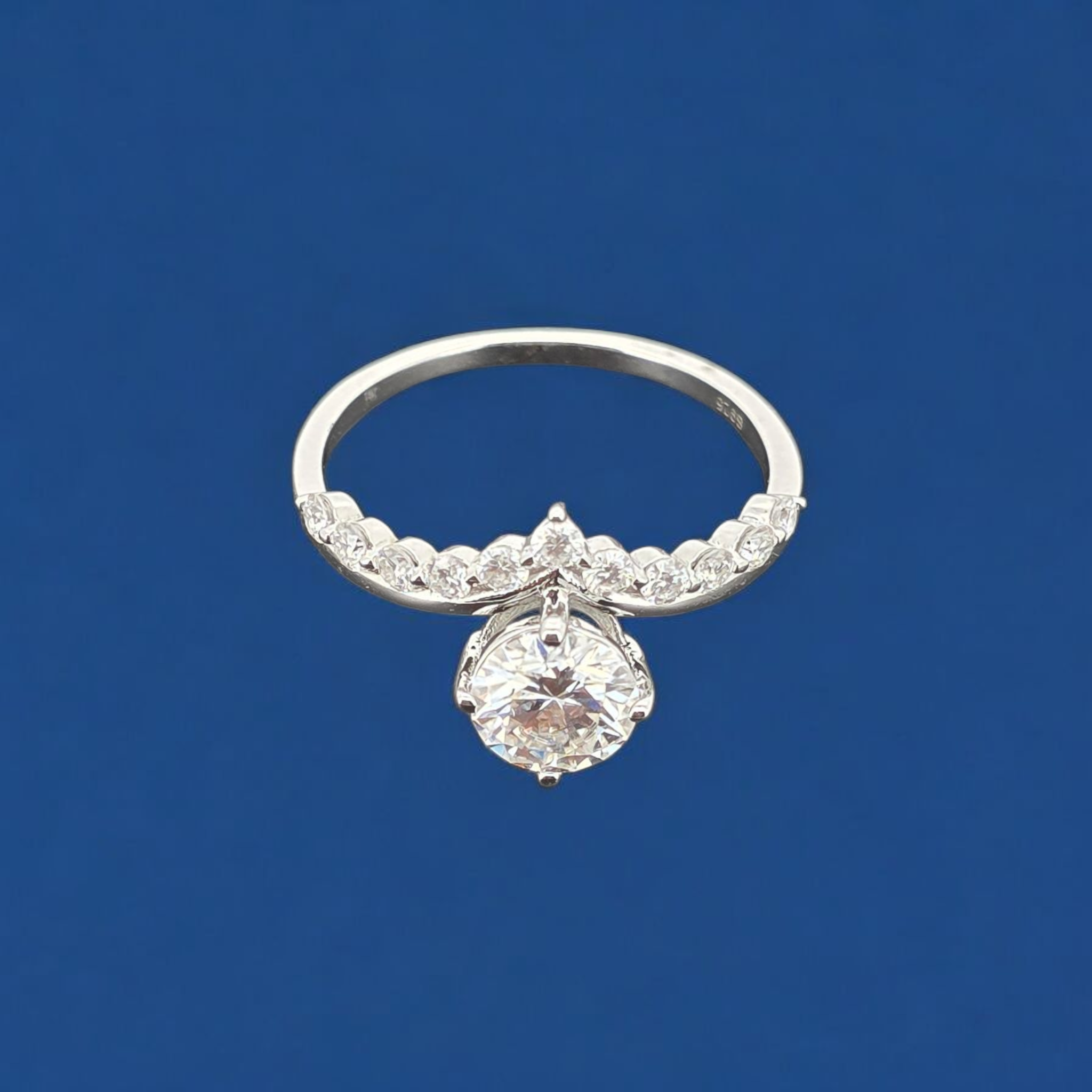 925 Silver Moissanite Round Accented Ring