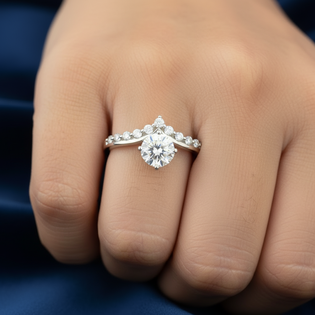 925 Silver Moissanite Round Accented Ring at Flawless Jewelry
