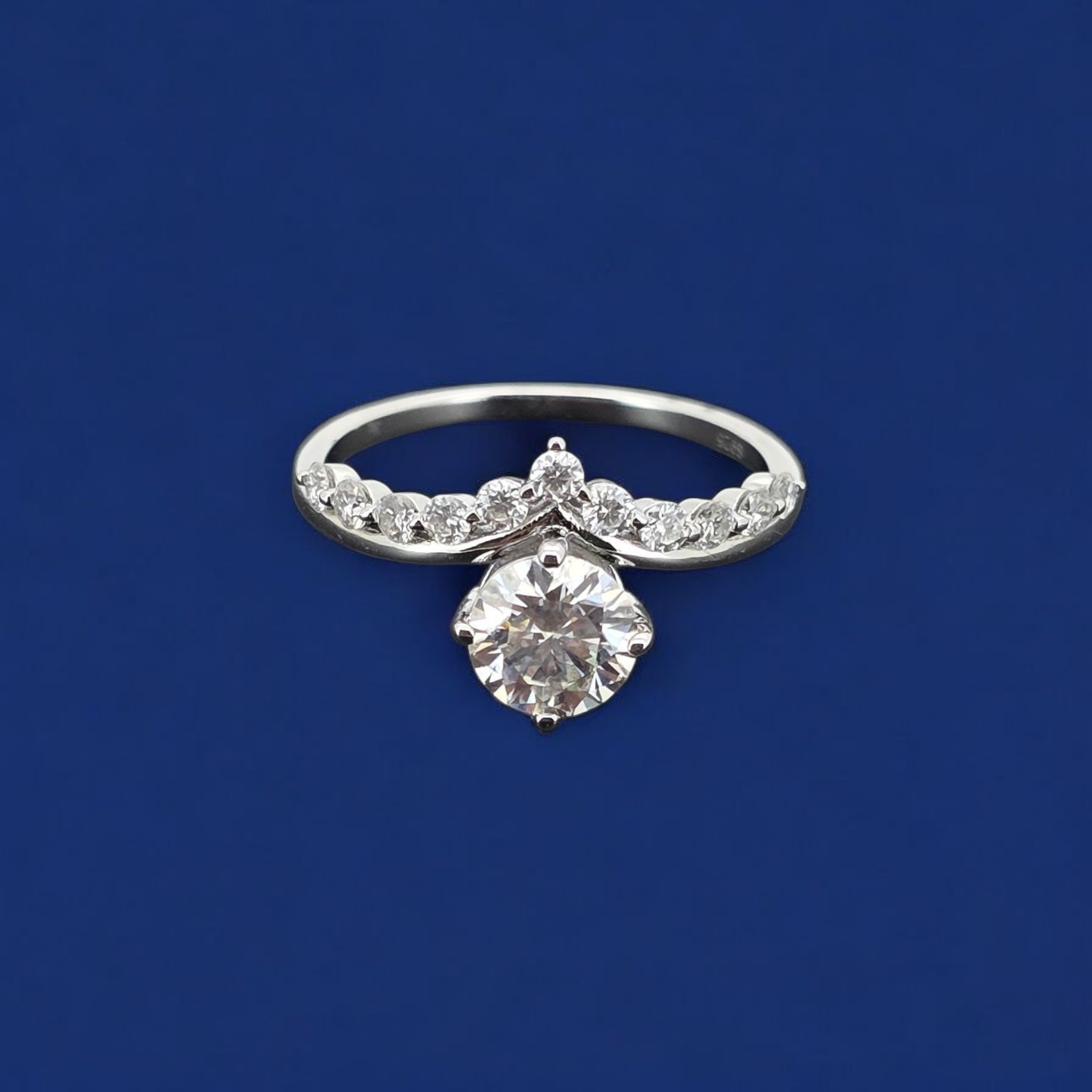 925 Silver Moissanite Round Accented Ring