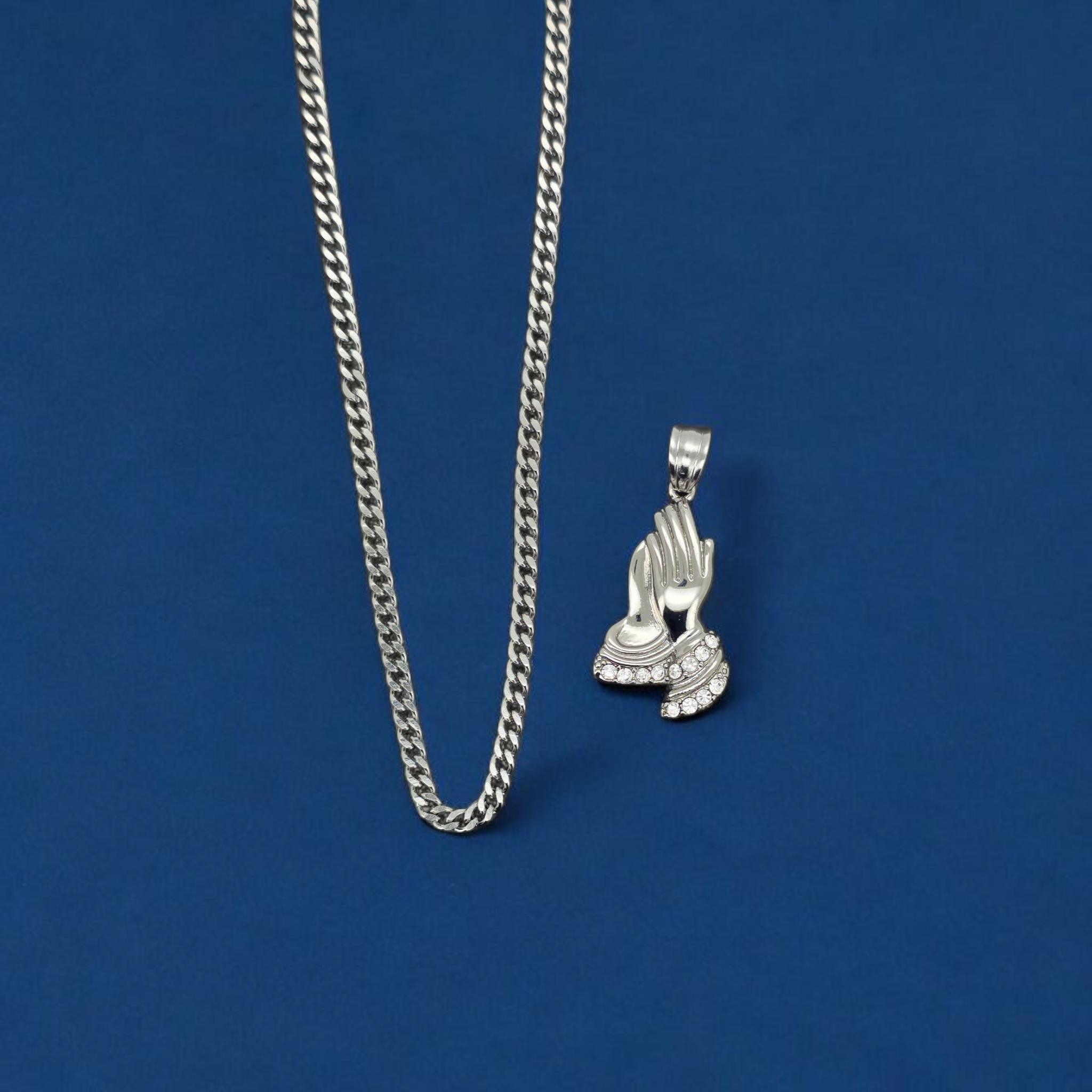 Stainless Steel Praying Hand Pendent and Chain Combo 24"
