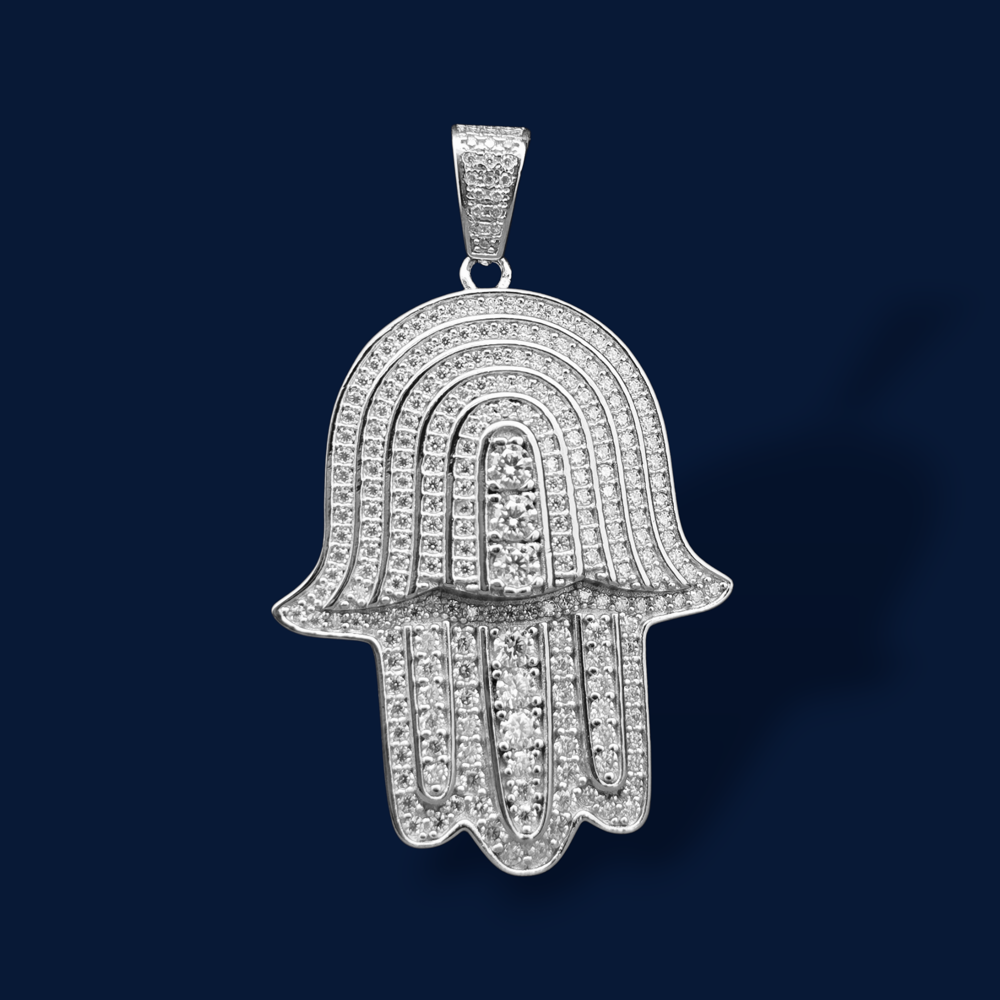 925 Silver Moissanite Hamsa Hand Pendant 2.30 CTW