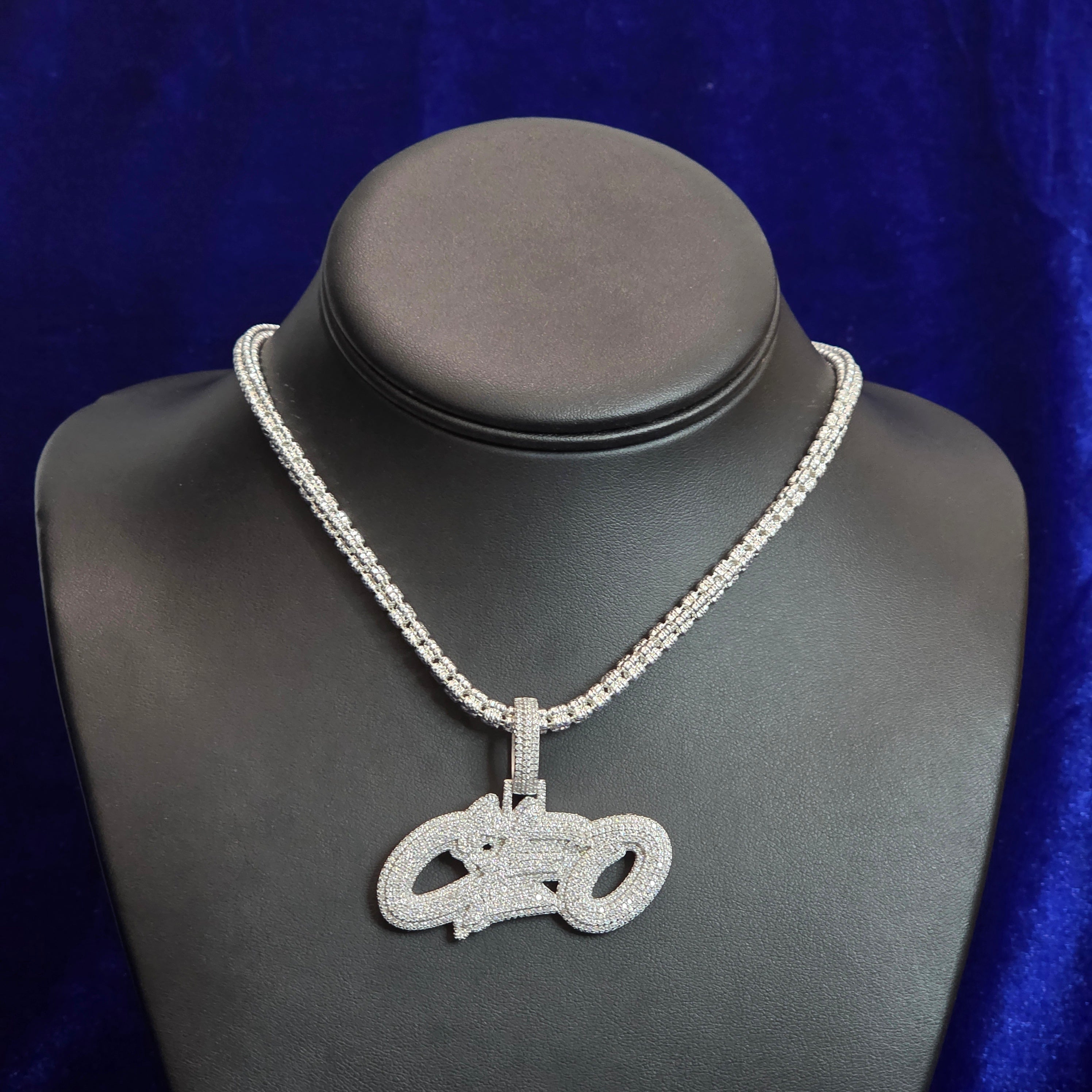 Silver Moissanite CEO Pendant with Chain Combo