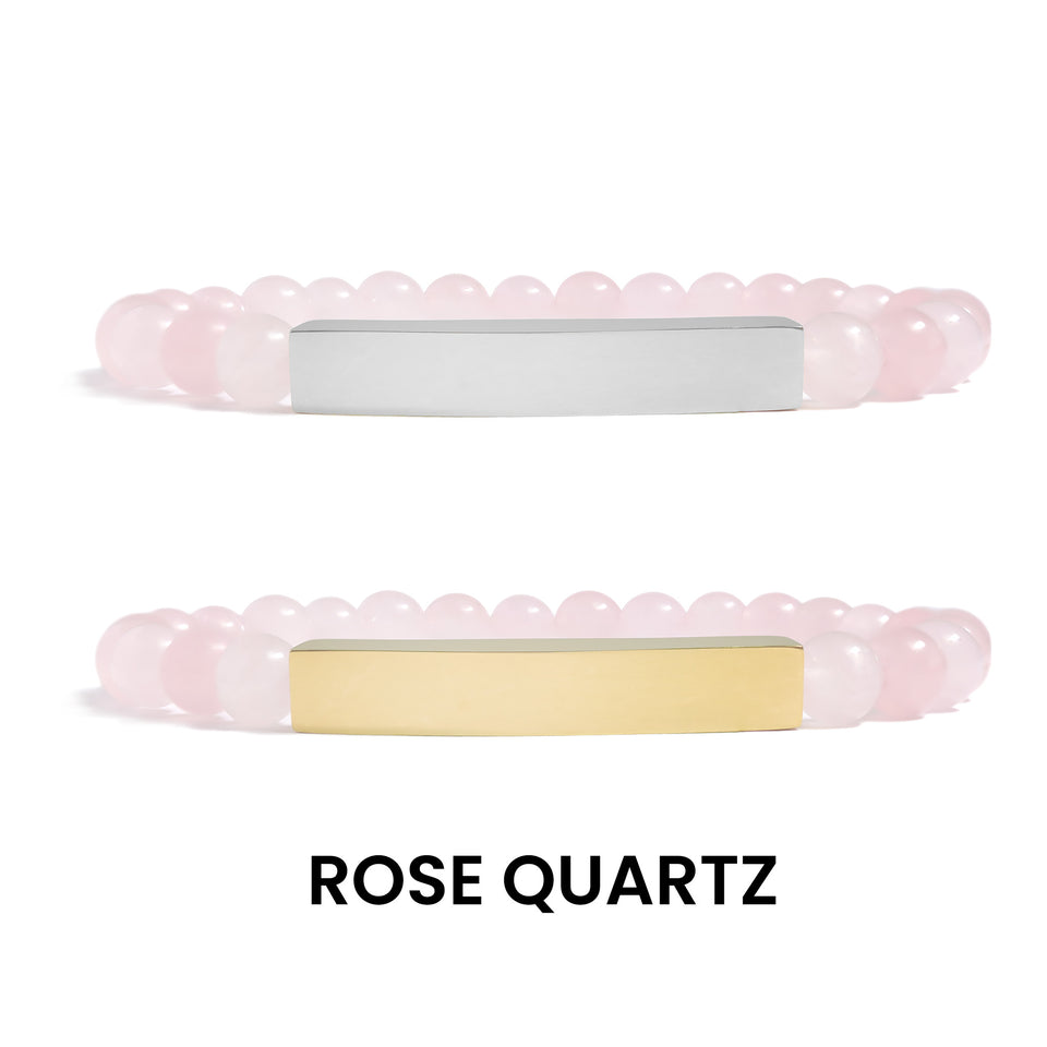 18K Gold PVD Stainless Steel Semi Precious Natural Stone Stretch Curved Bar Bracelet. (Engraved)