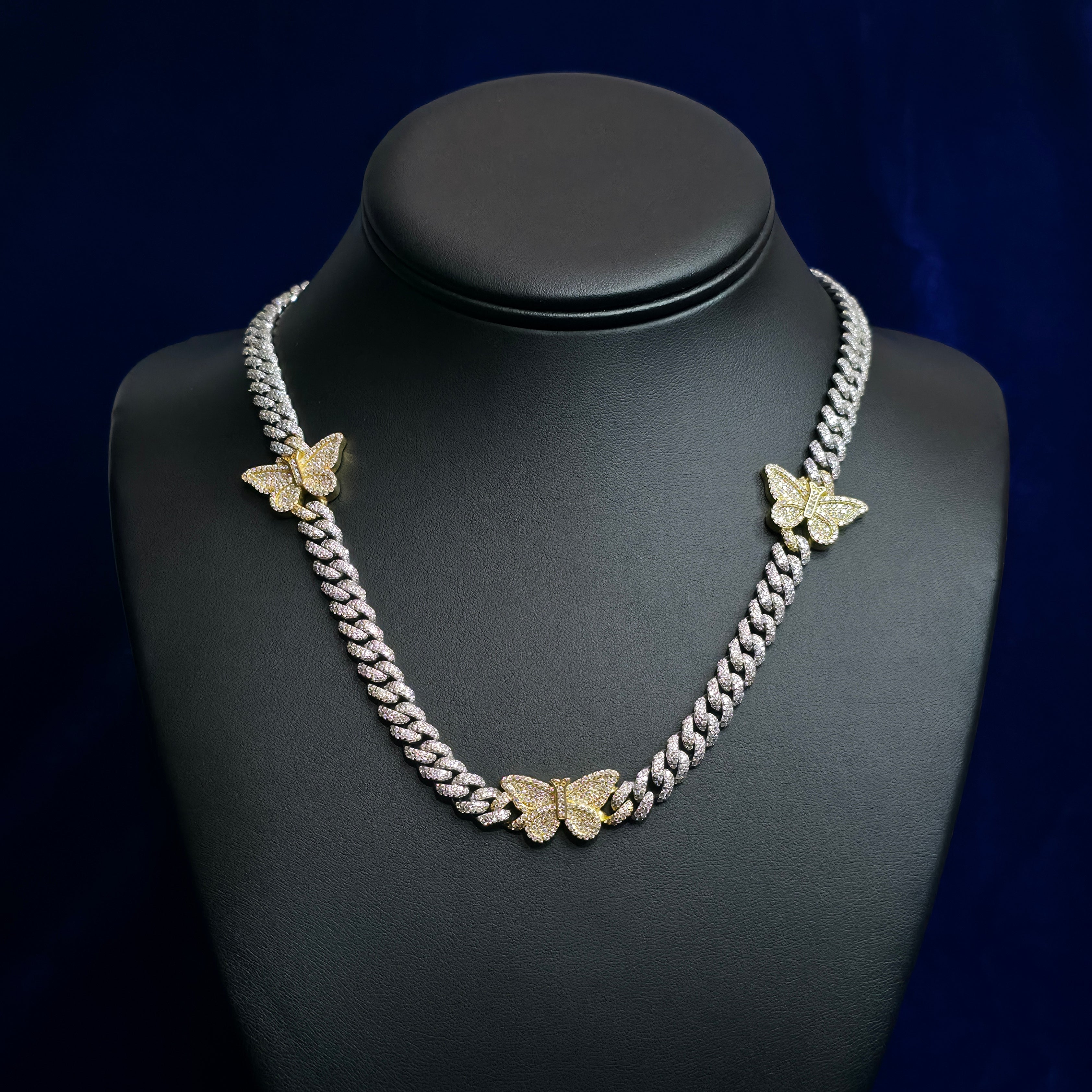 Silver Moissanite Butterfly Cuban Necklace