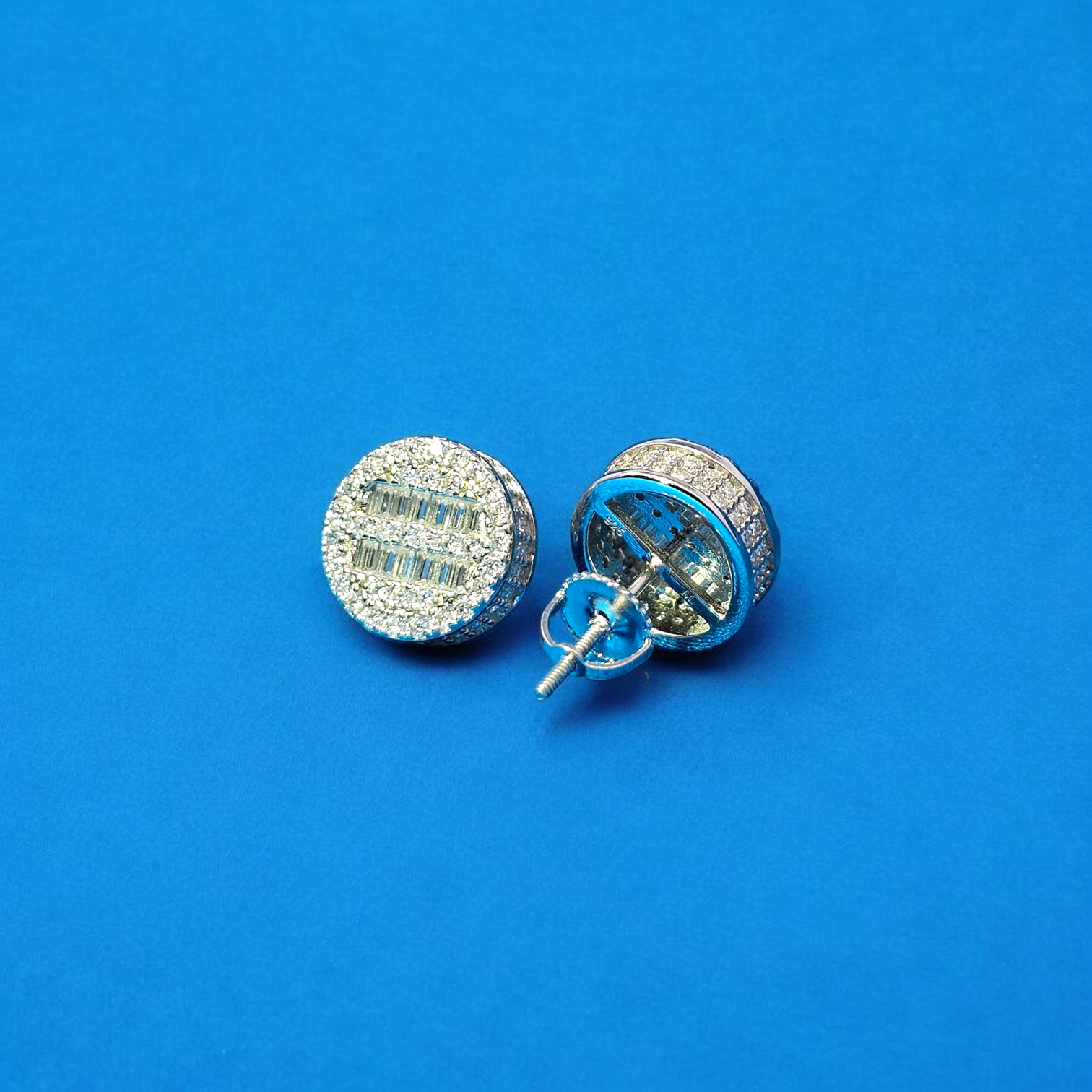 925 Silver Moissanite Round Baguette Earrings 1.73 CTW
