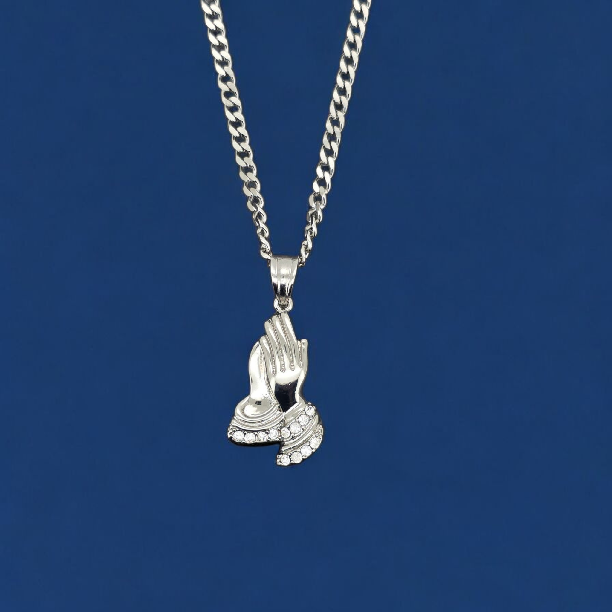 Stainless Steel Praying Hand Pendent and Chain Combo 24"