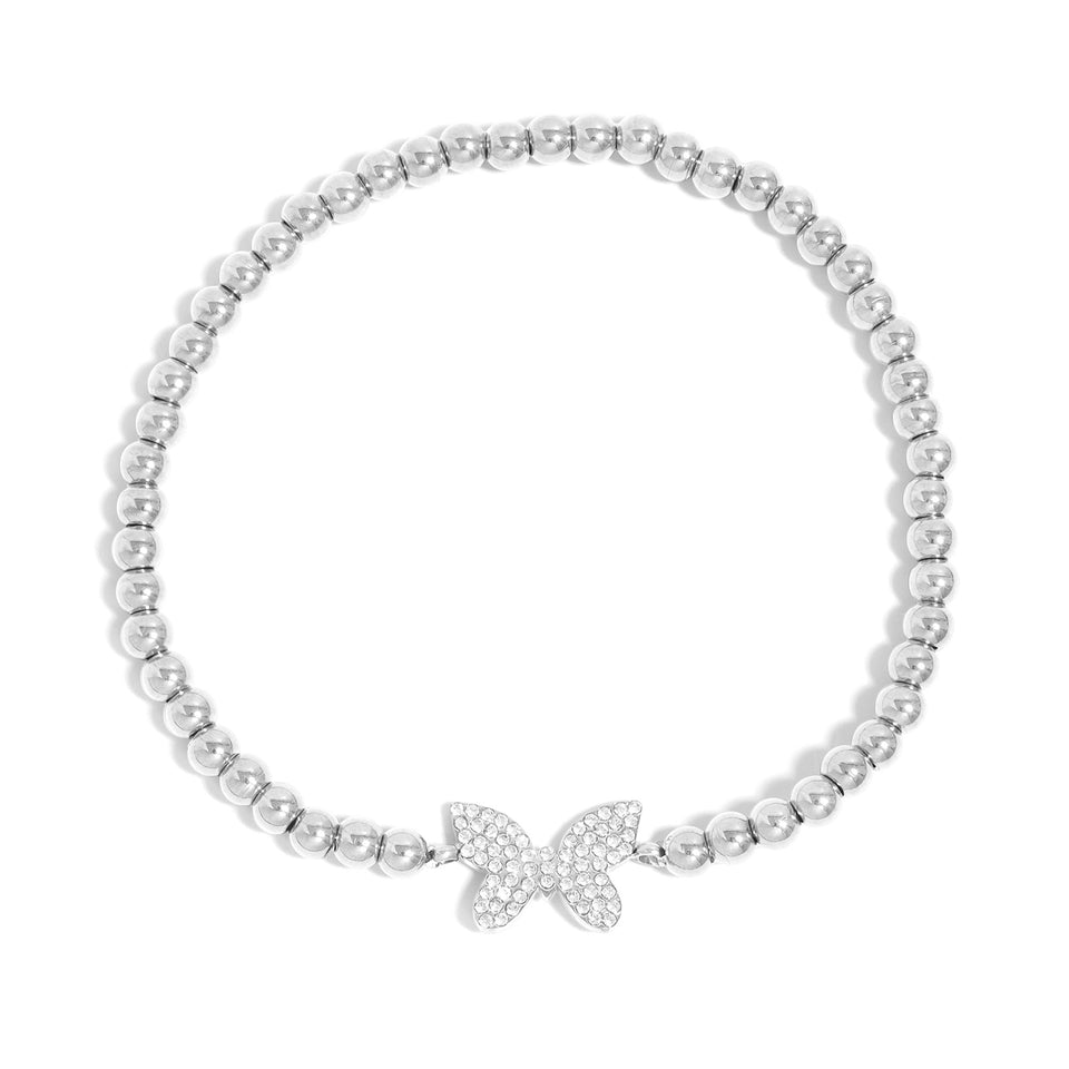 18K Gold PVD Stainless Steel Stone Butterfly Metal Beaded Stretch Bracelet