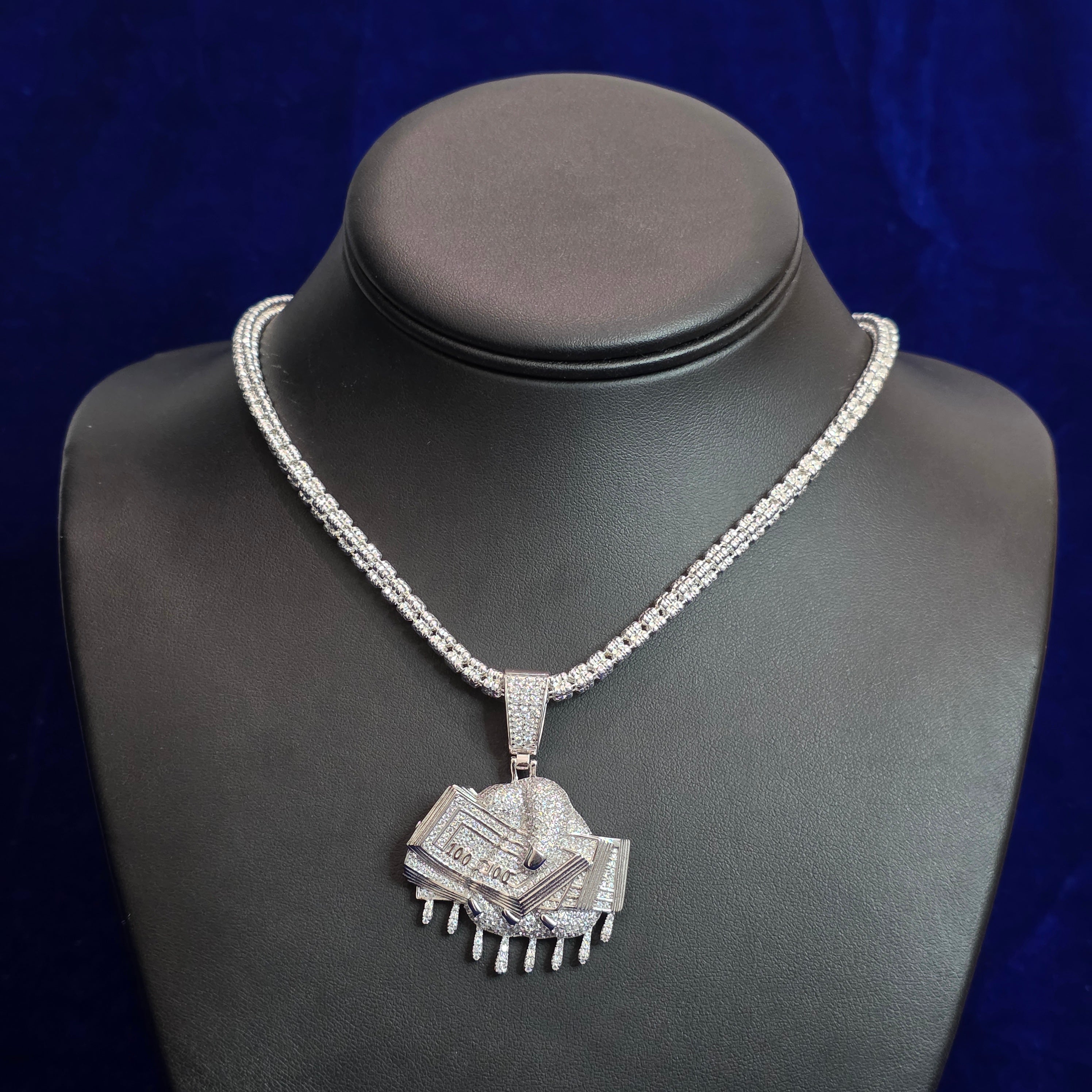 Silver Moissanite Cash in hand Pendant with Chain Combo
