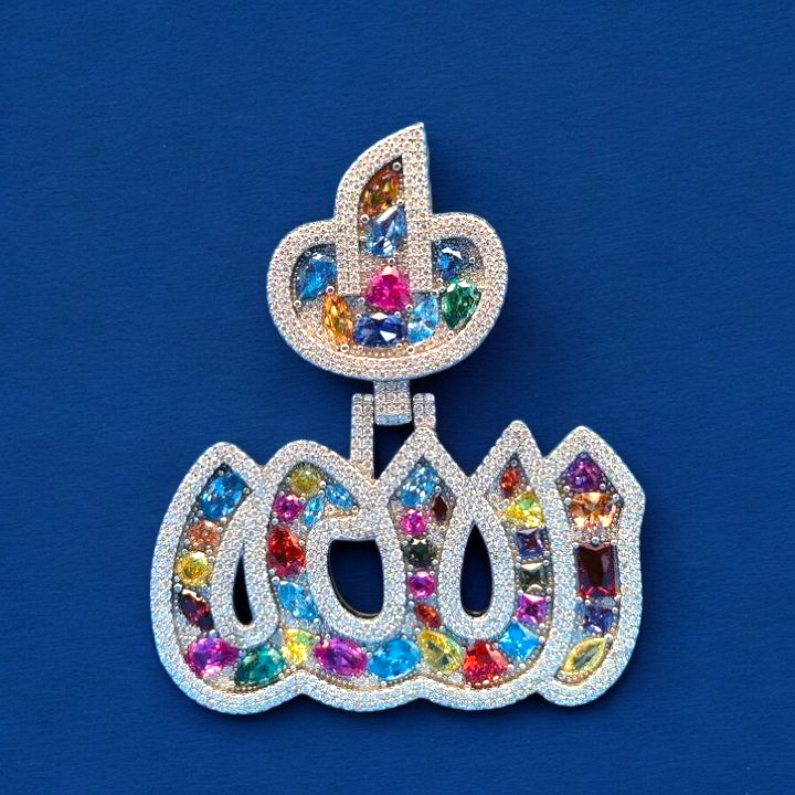 925 Silver Moissanite Color Allah Pendant 4.42 CTW