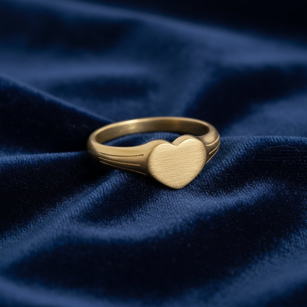 18K Gold PVD Stainless Steel Engravable Heart Signet Ring at Flawless Jewelry