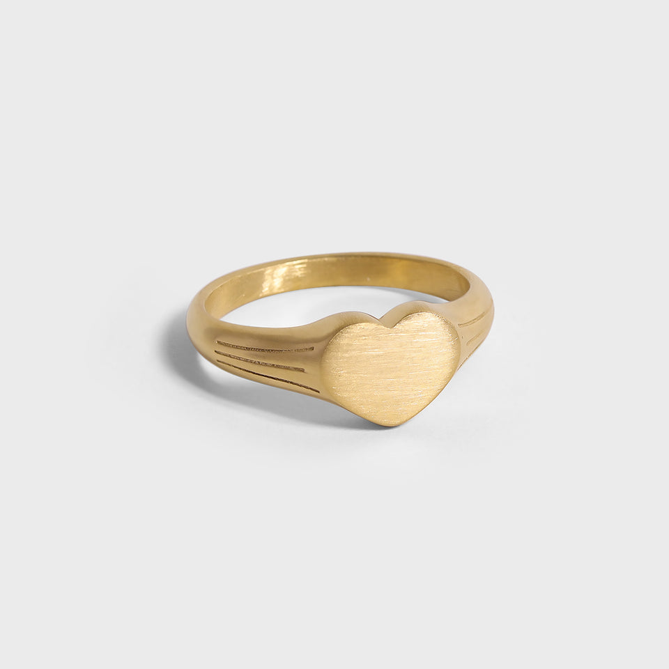 18K Gold PVD Stainless Steel Engravable Heart Signet Ring