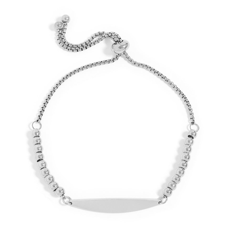 18K Gold PVD Stainless Steel Adjustable Beaded Curved Blank Bar Bracelet