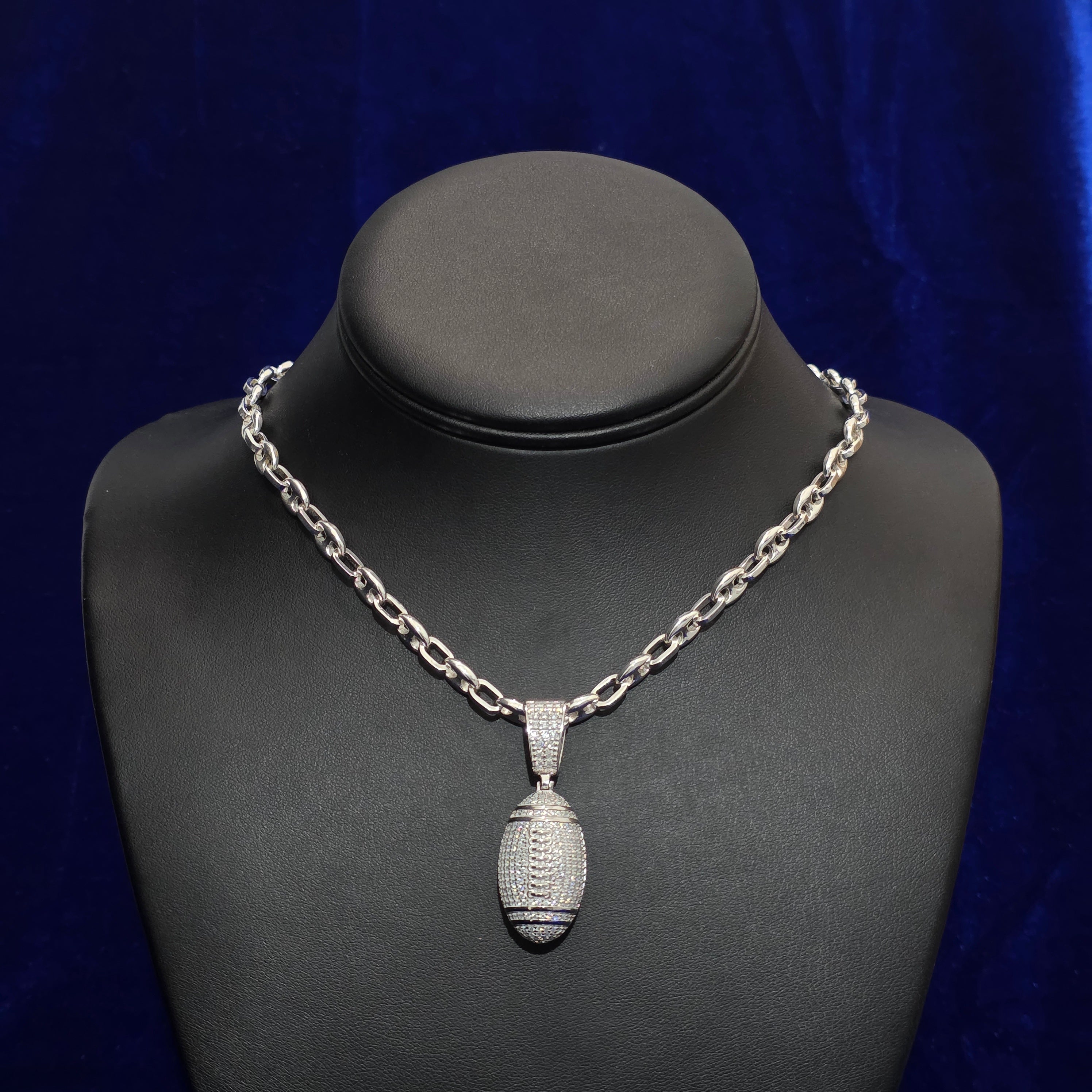 Silver Moissanite Football Pendant with Chain Combo