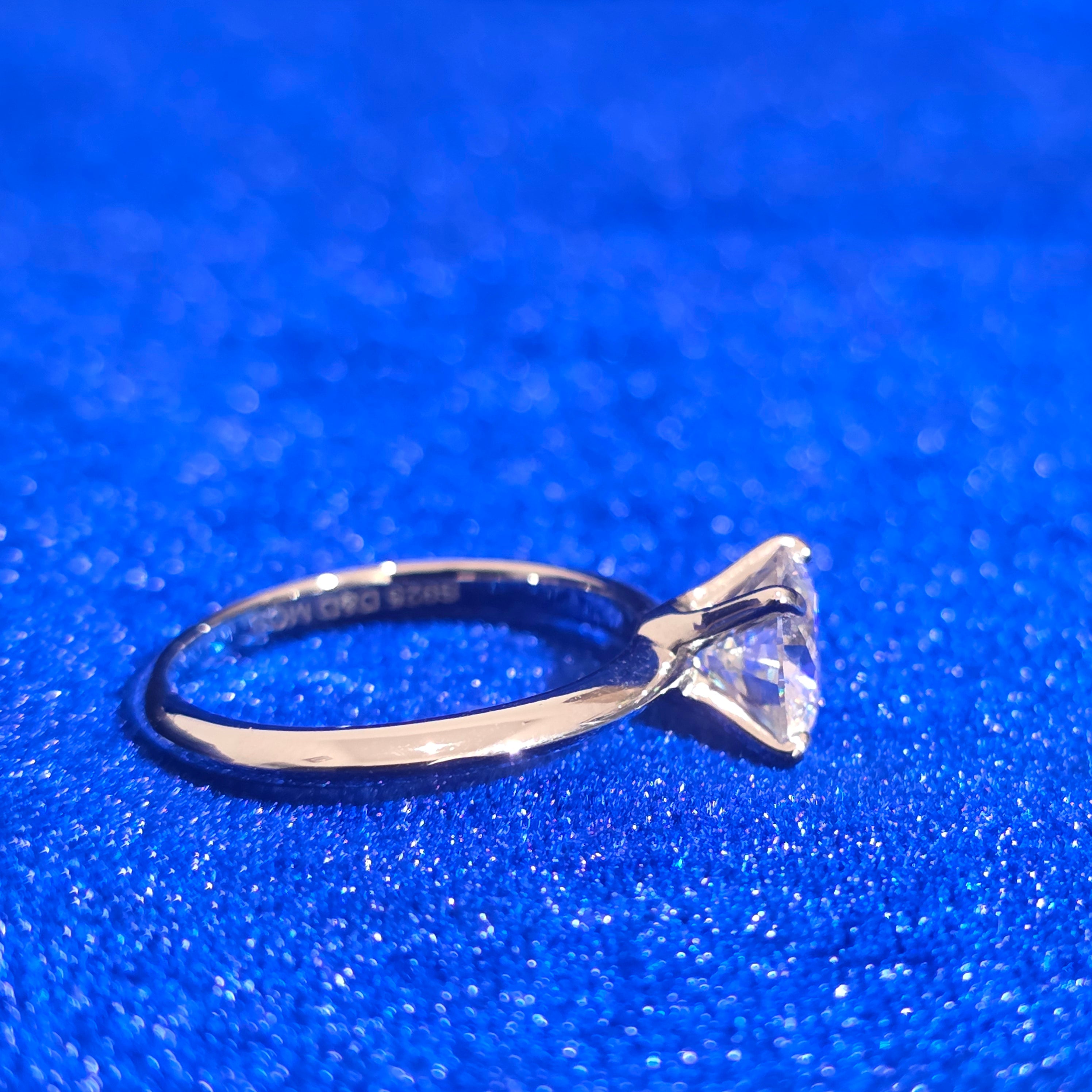 925 Silver Moissanite Round solitaire Ring 2 CTW