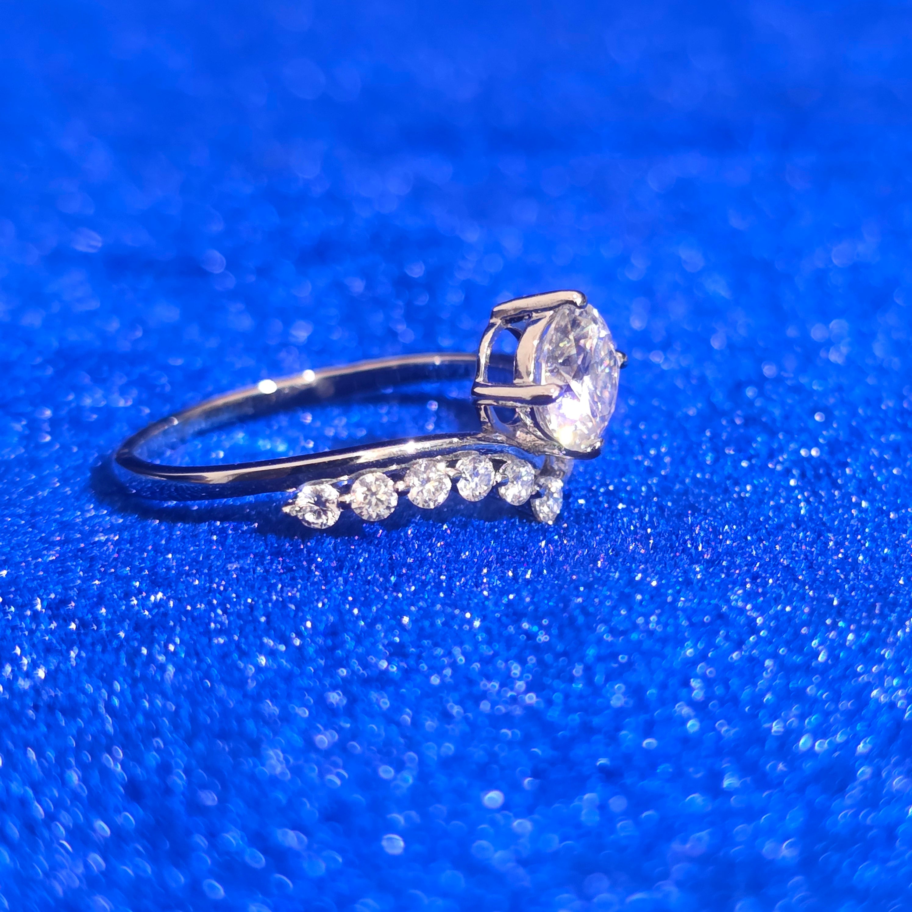925 Silver Moissanite Round Accented Ring
