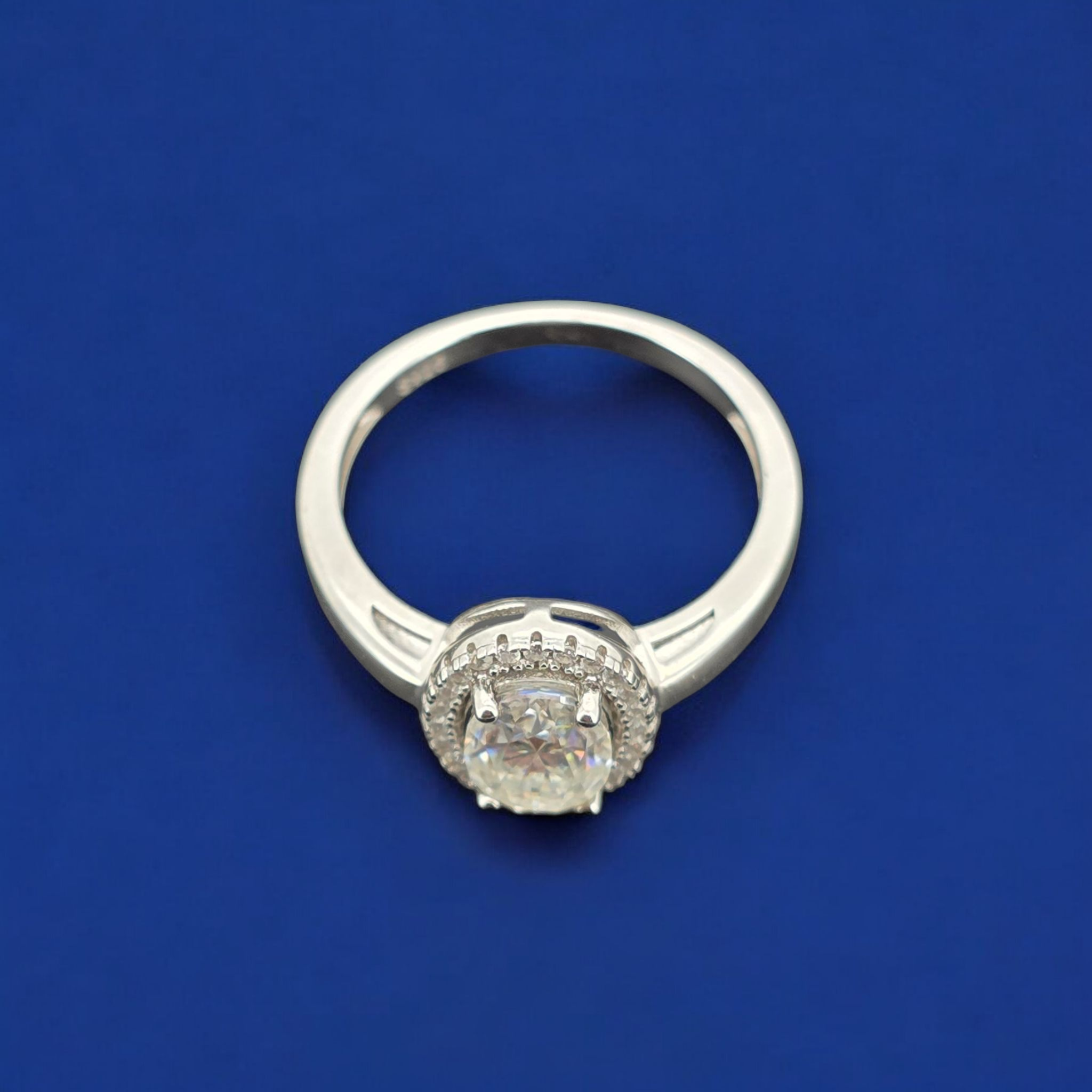 925 Silver Moissanite Round Halo Ring