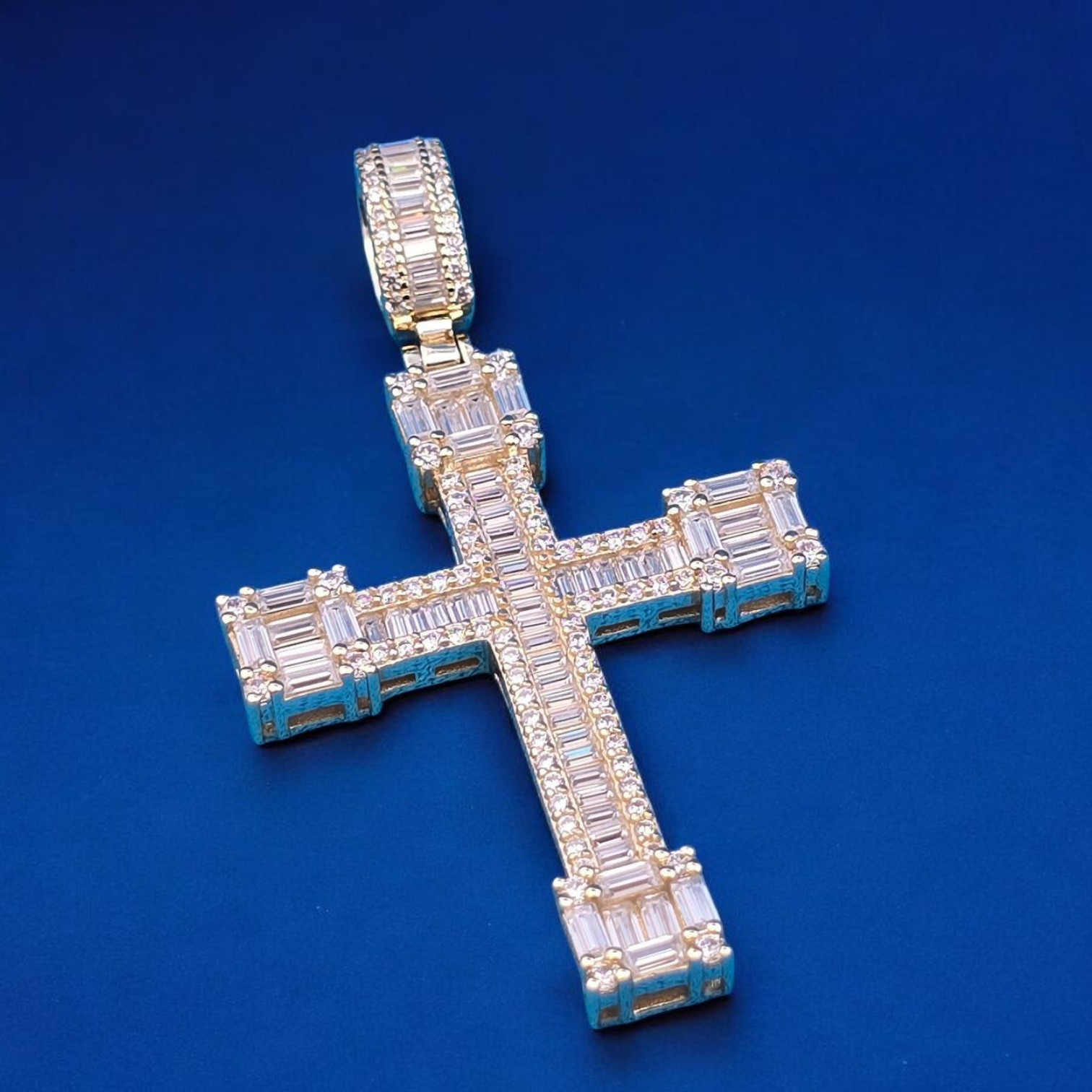 925 Silver Moissanite Baguette Cross pendant 4.45 CTW