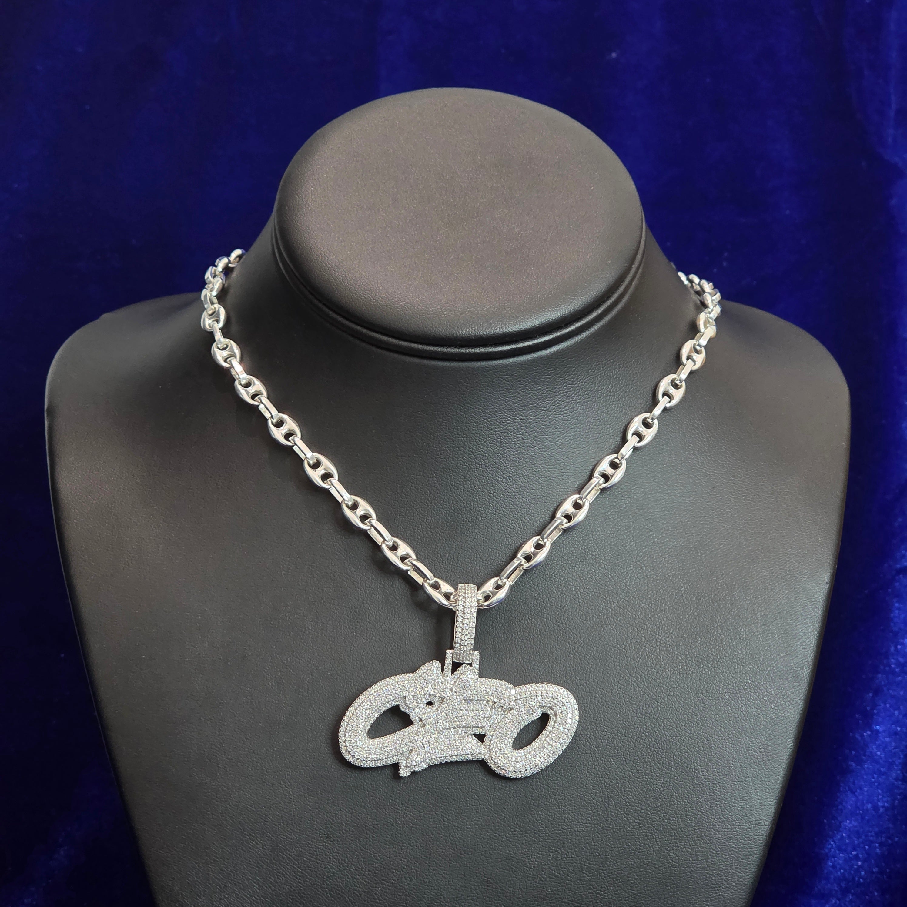 Silver Moissanite CEO Pendant with Chain Combo