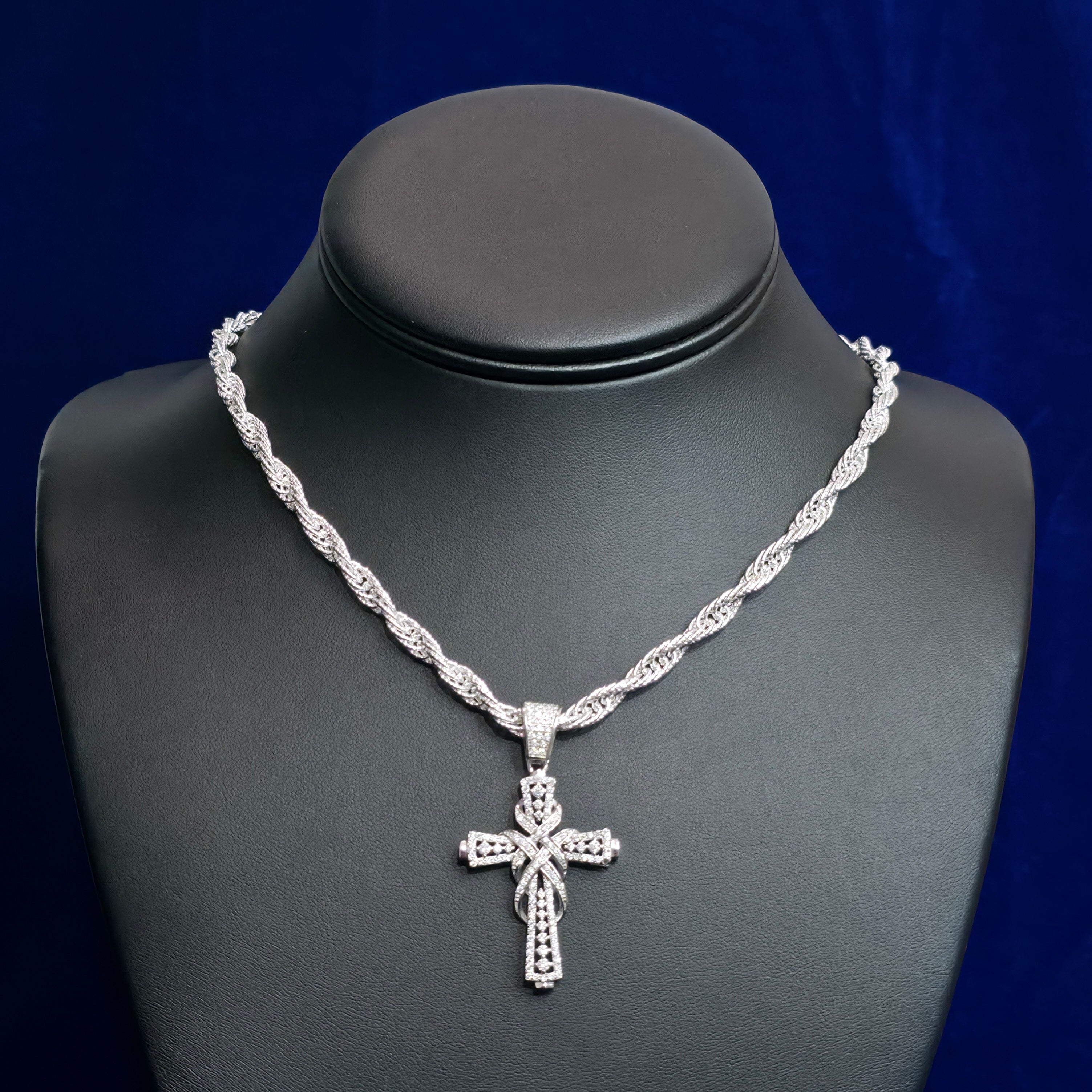 Silver Moissanite Cross Pendant with Chain Combo