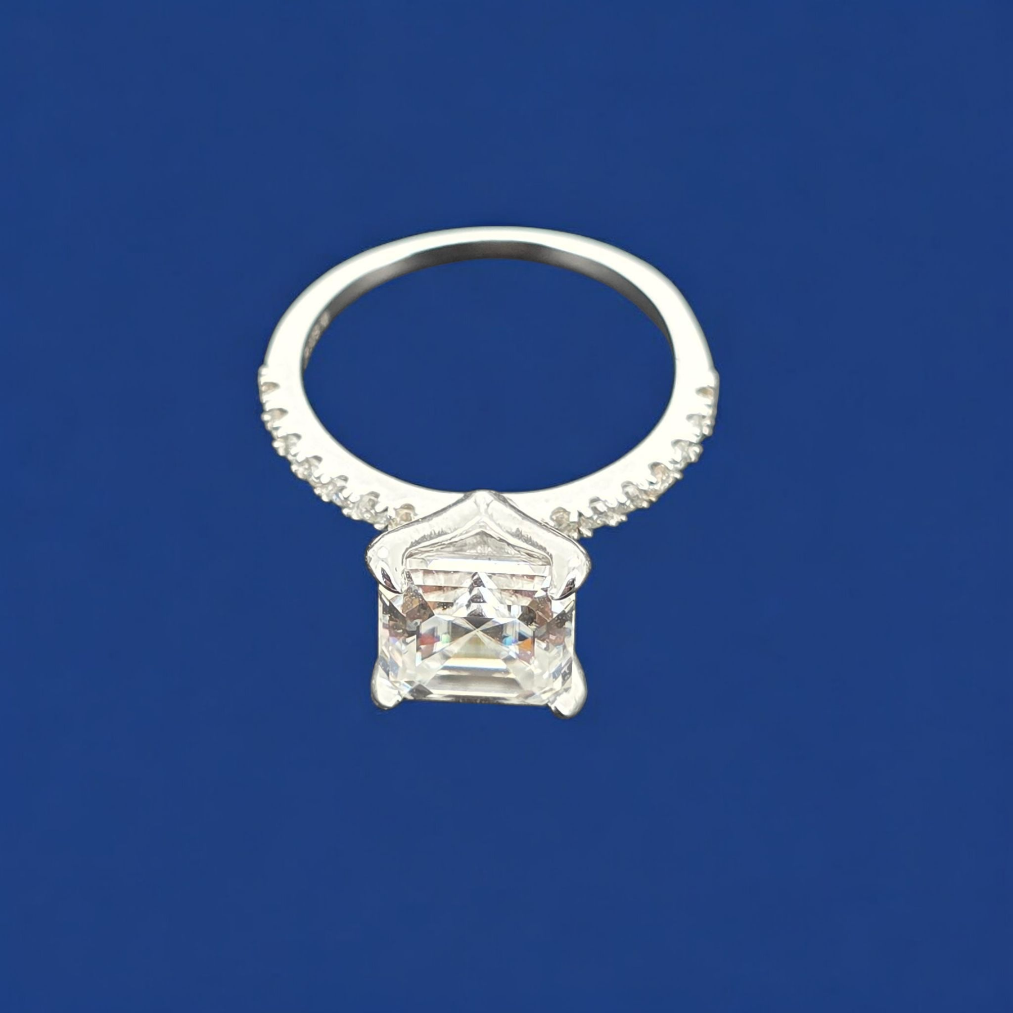 925 Silver Moissanite Princess Cut Accented Ring 3.28 CTW