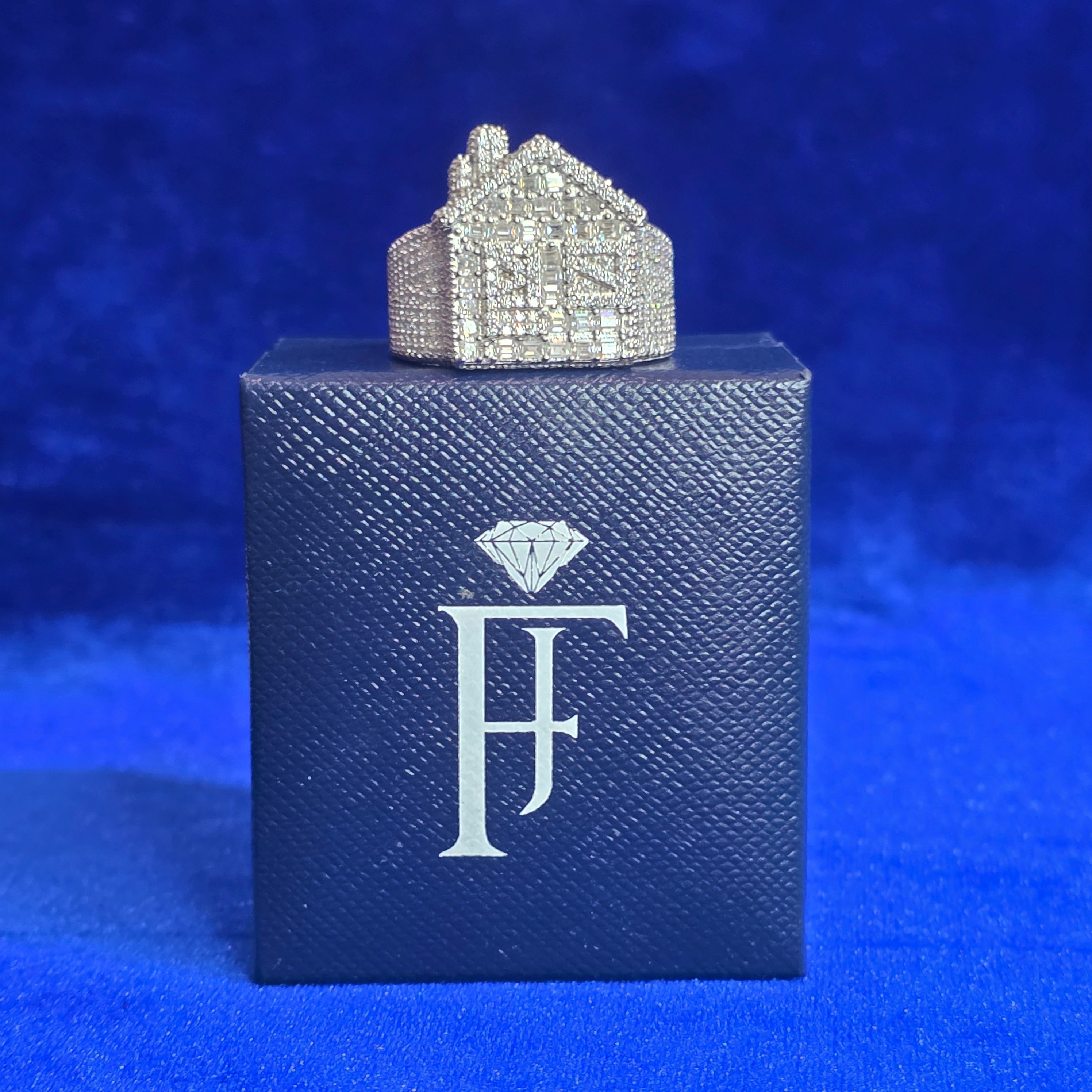 925 Silver Moissanite CUSTOM Trap House Ring.