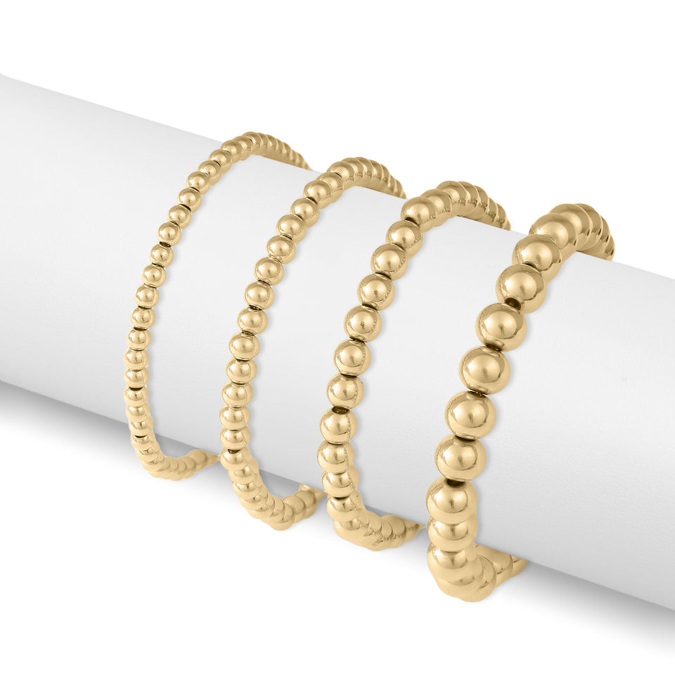 18K Gold PVD Coated Stainless Steel Metal Beaded Stretch Bracelet