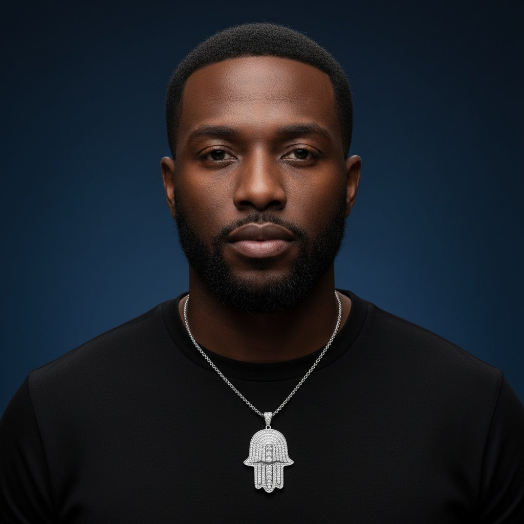 925 Silver Moissanite Hamsa Hand Pendant 2.30 CTW at Flawless Jewelry