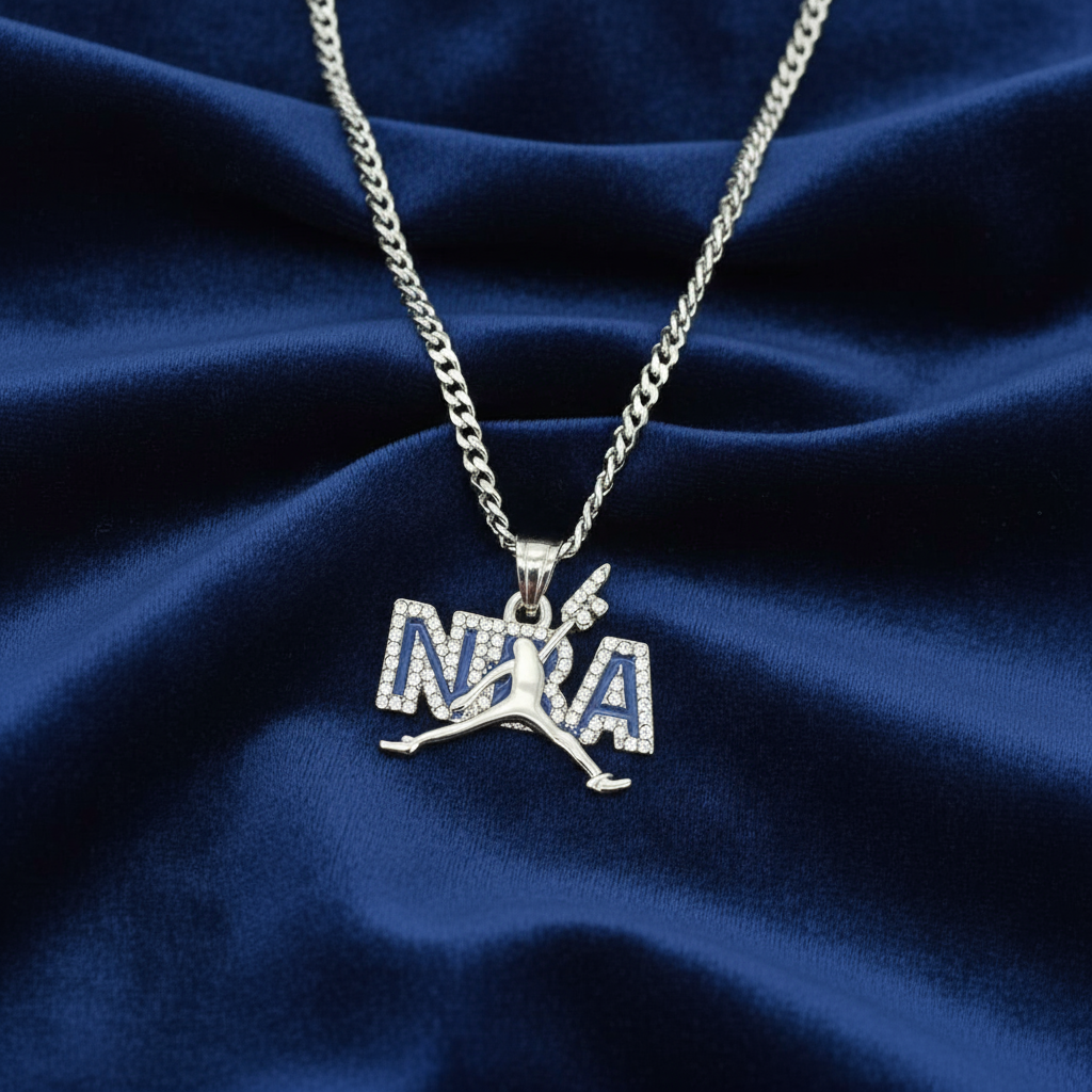 Stainless Steel NBA Charm and Chain Combo 24" at Flawless Jewelry