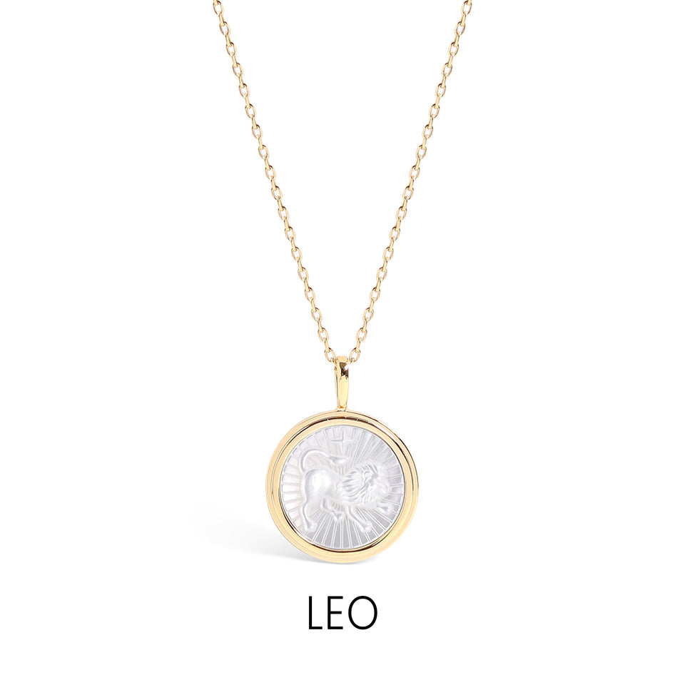 14K Gold Plated Sterling Silver Mother of Pearl Zodiac Pendant Necklace
