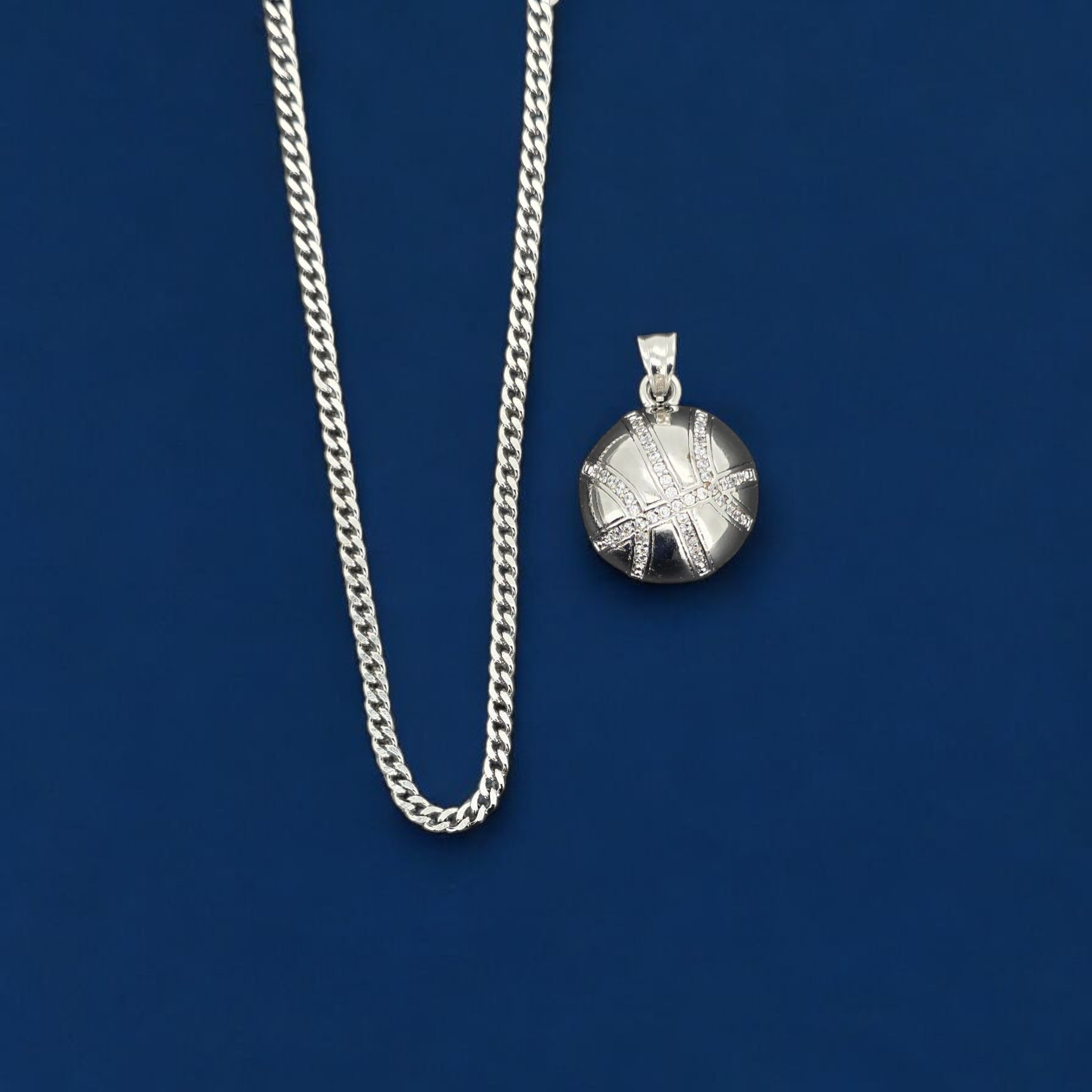 Stainless Steel Basketball Charm and Chain Combo 24"