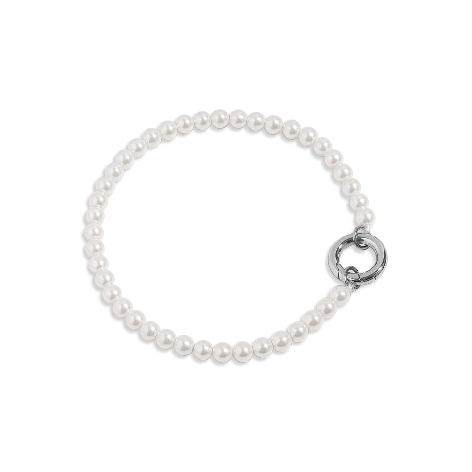 18K Gold PVD Stainless Steel Glass Pearl Charm Keeper Bracelet