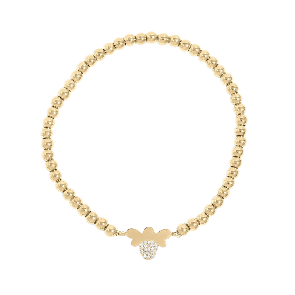 18K Gold PVD Stainless Steel Stone Bee Metal Beaded Stretch Bracelet