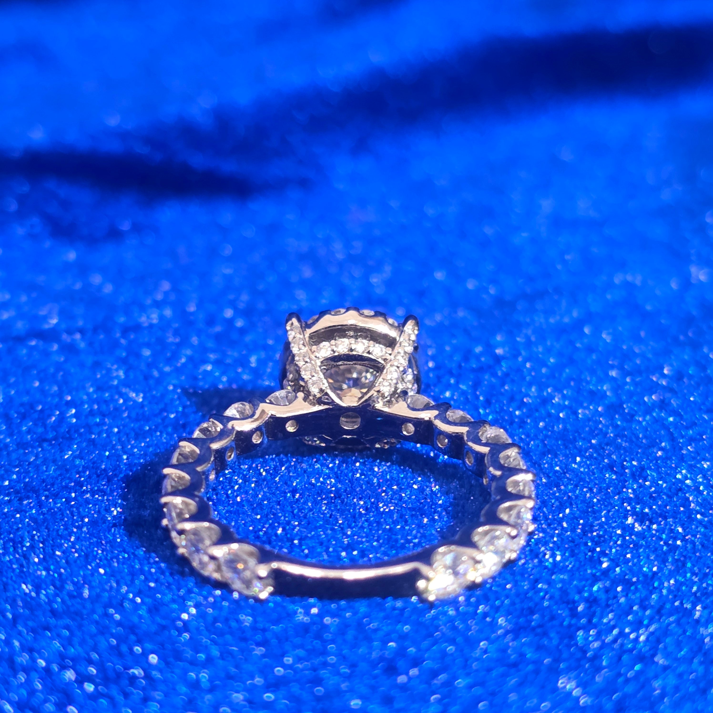 925 Silver Moissanite Round Halo Accented Ring