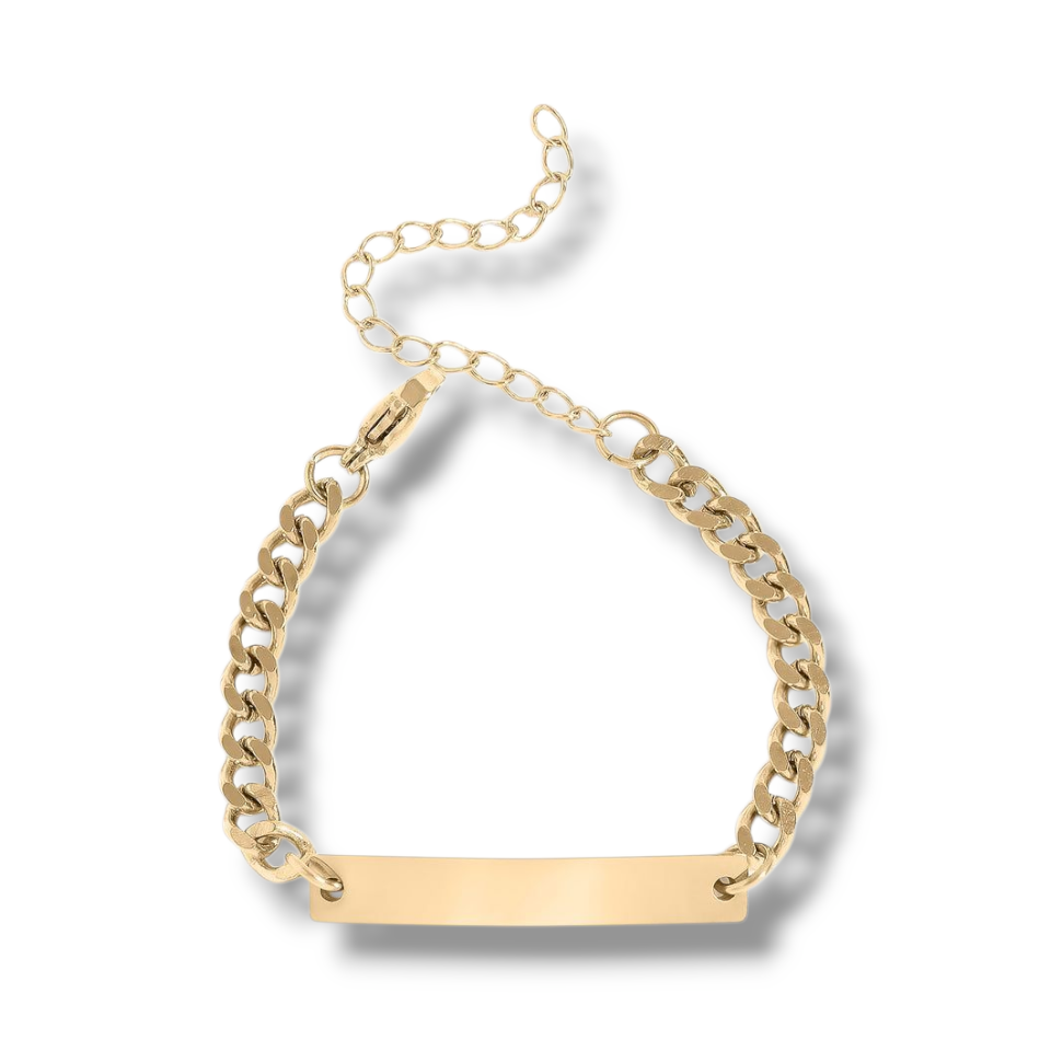 18K Gold PVD Stainless Steel Kids/Baby Curved Bar Bracelet (Engraved)