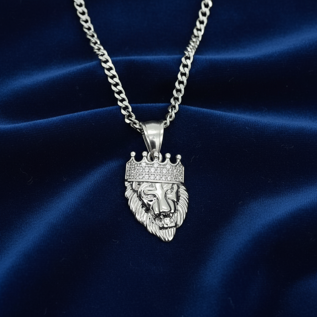Stainless Steel Lion Pendent and Chain Combo 24'' at Flawless Jewelry