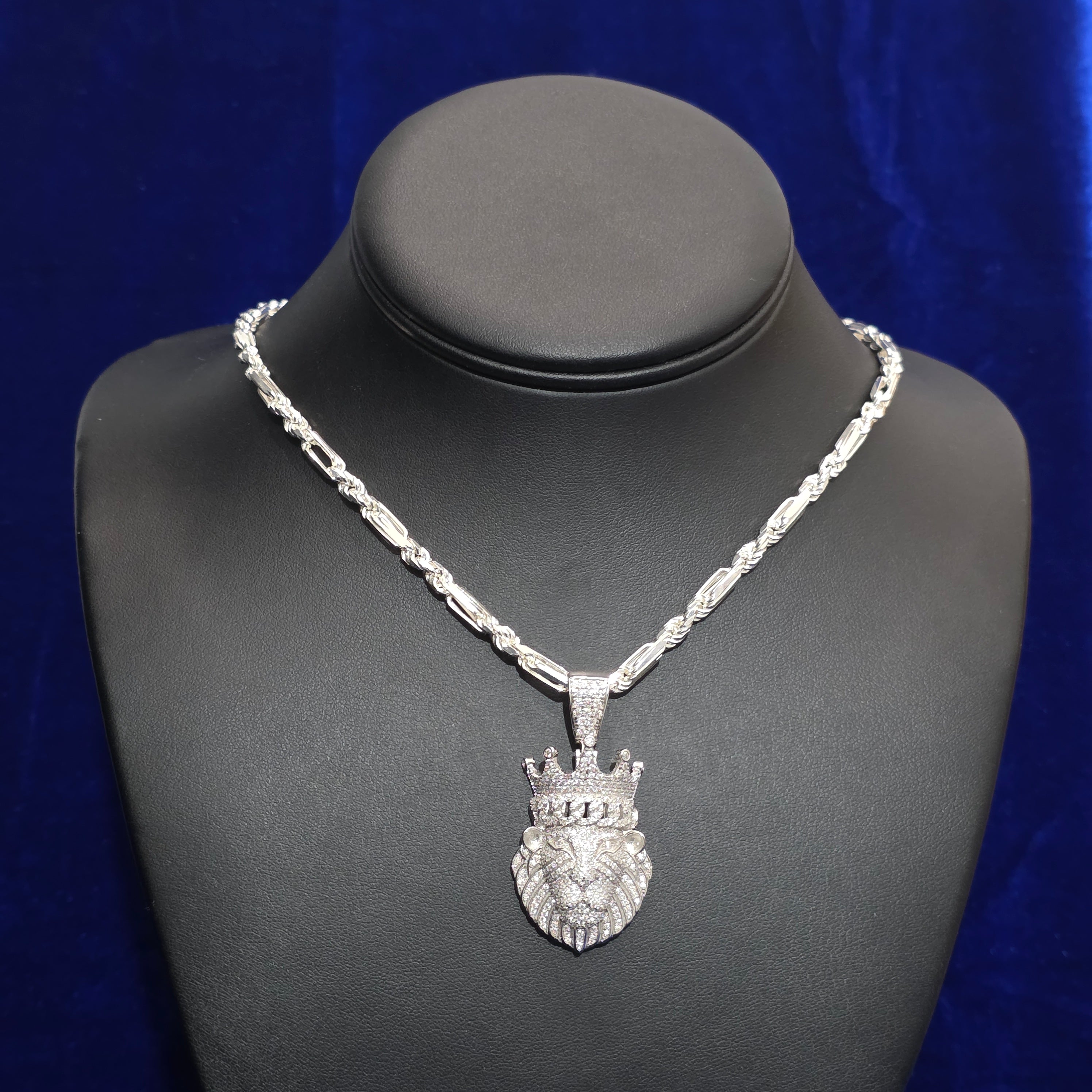 Silver Moissanite Lion Pendant with Chain Combo