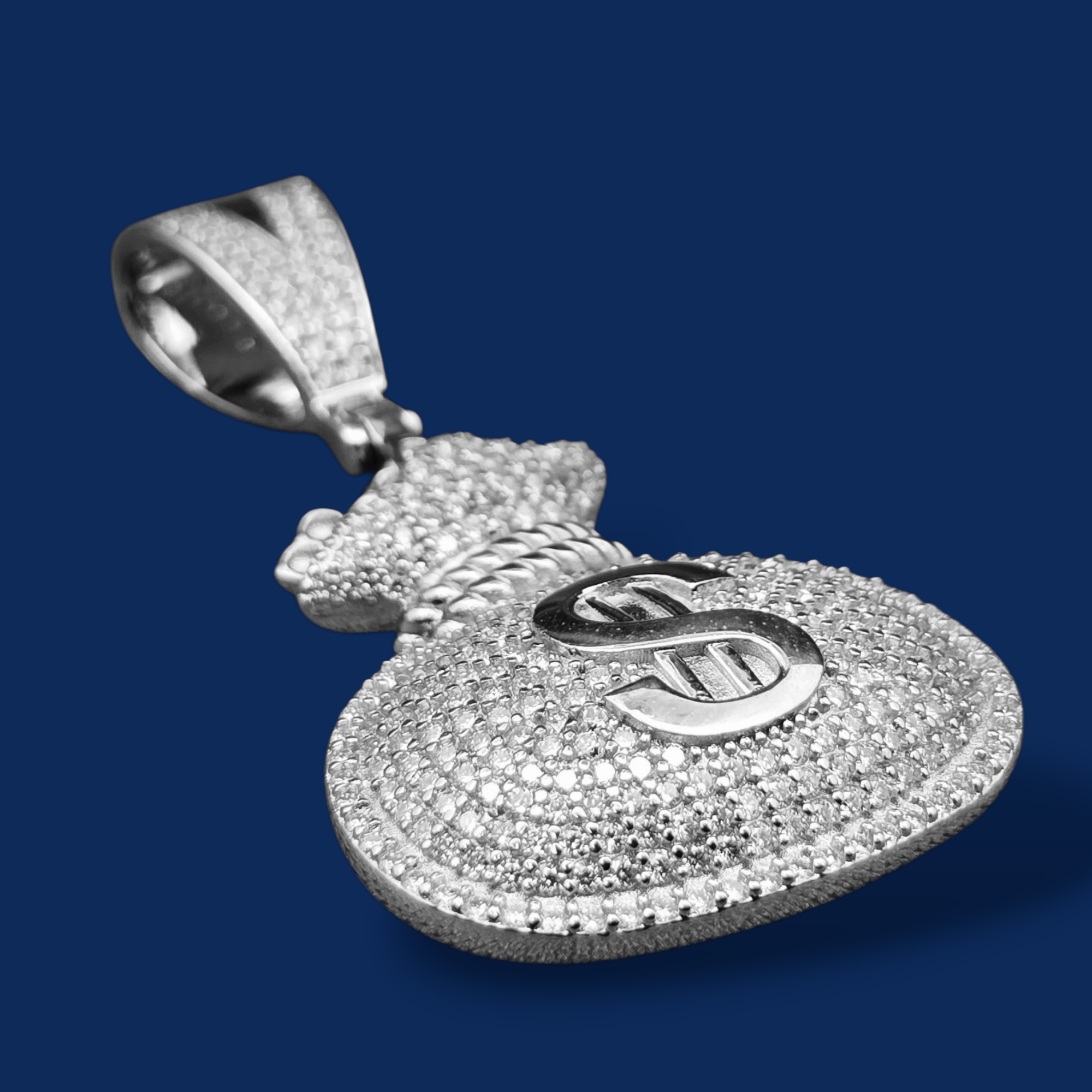 925 Silver Moissanite Money Bag Pendant 1.81 CTW