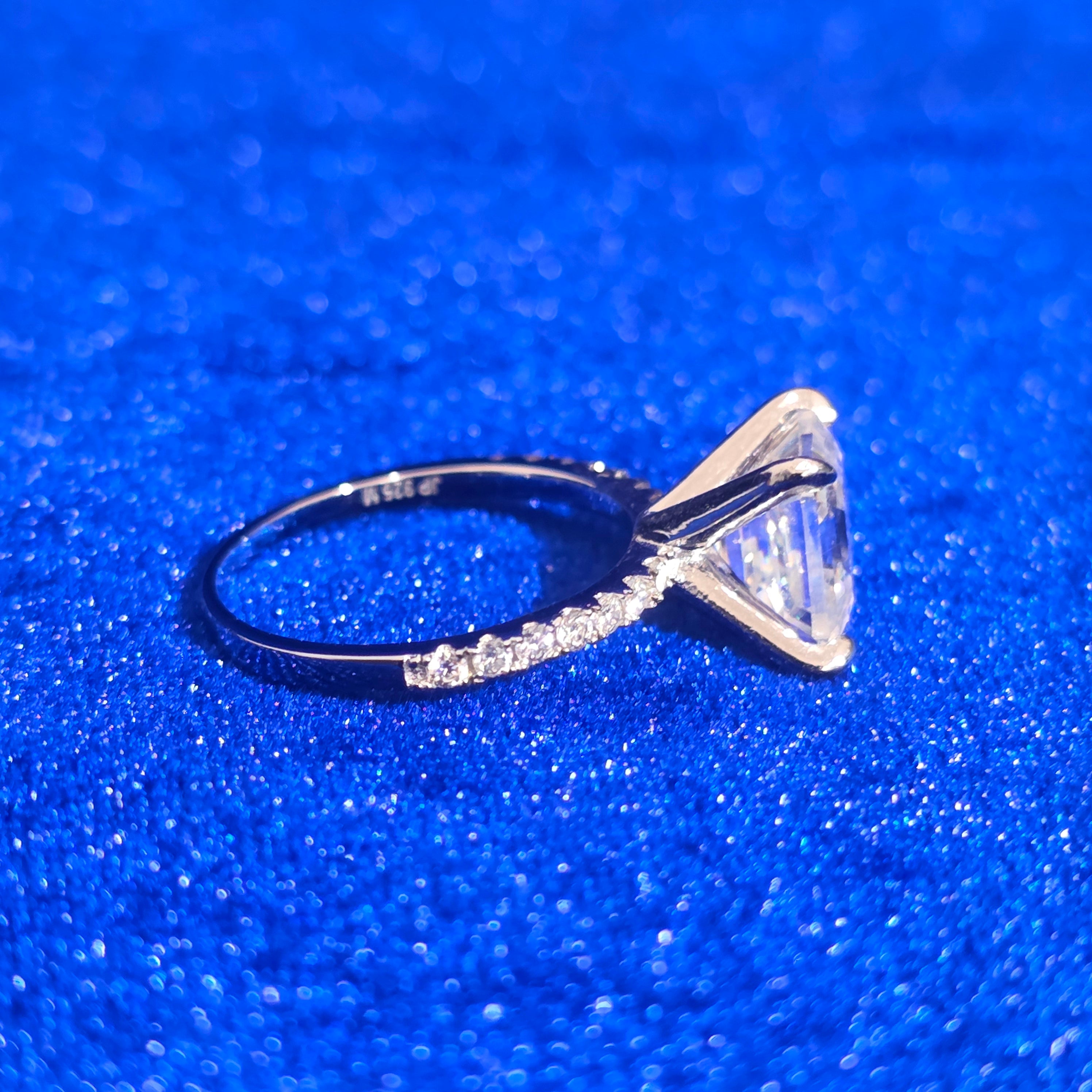 925 Silver Moissanite Princess Cut Accented Ring 3.28 CTW